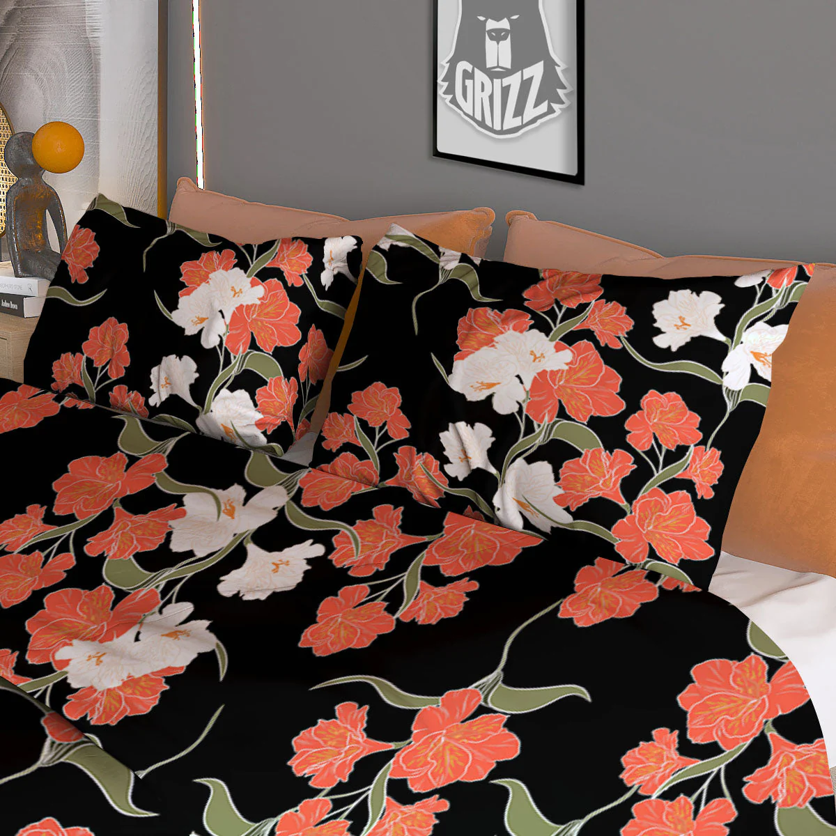 Alstroemeria Red Print Pattern Duvet Cover Bedding Set - Image 3