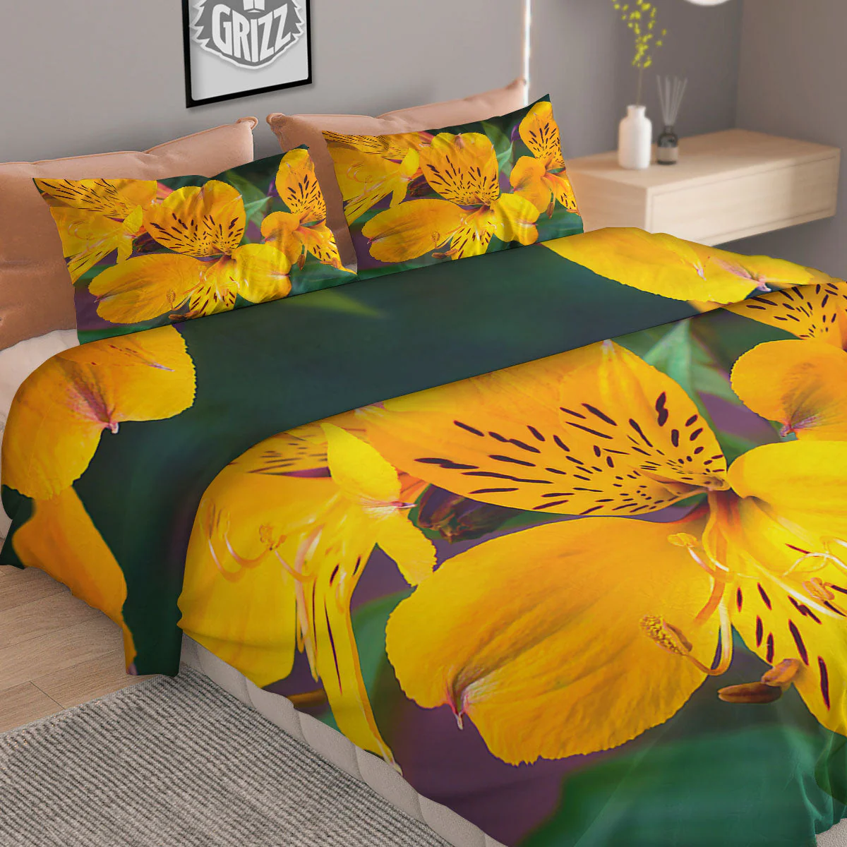 Alstroemeria Yellow Print Duvet Cover Bedding Set - Image 2