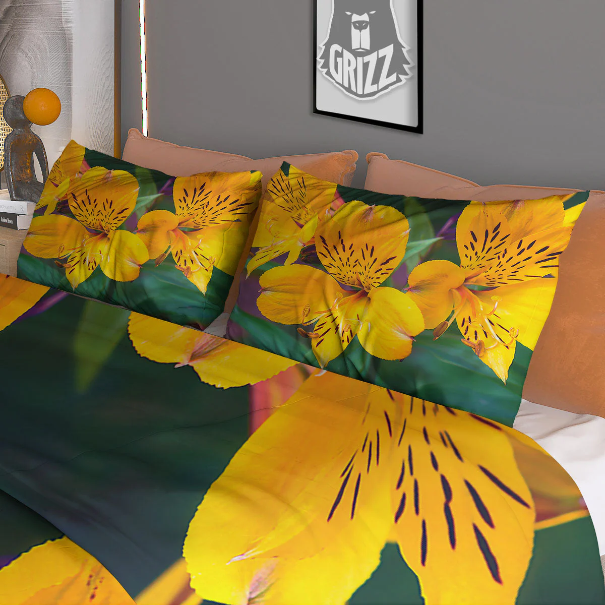 Alstroemeria Yellow Print Duvet Cover Bedding Set - Image 3
