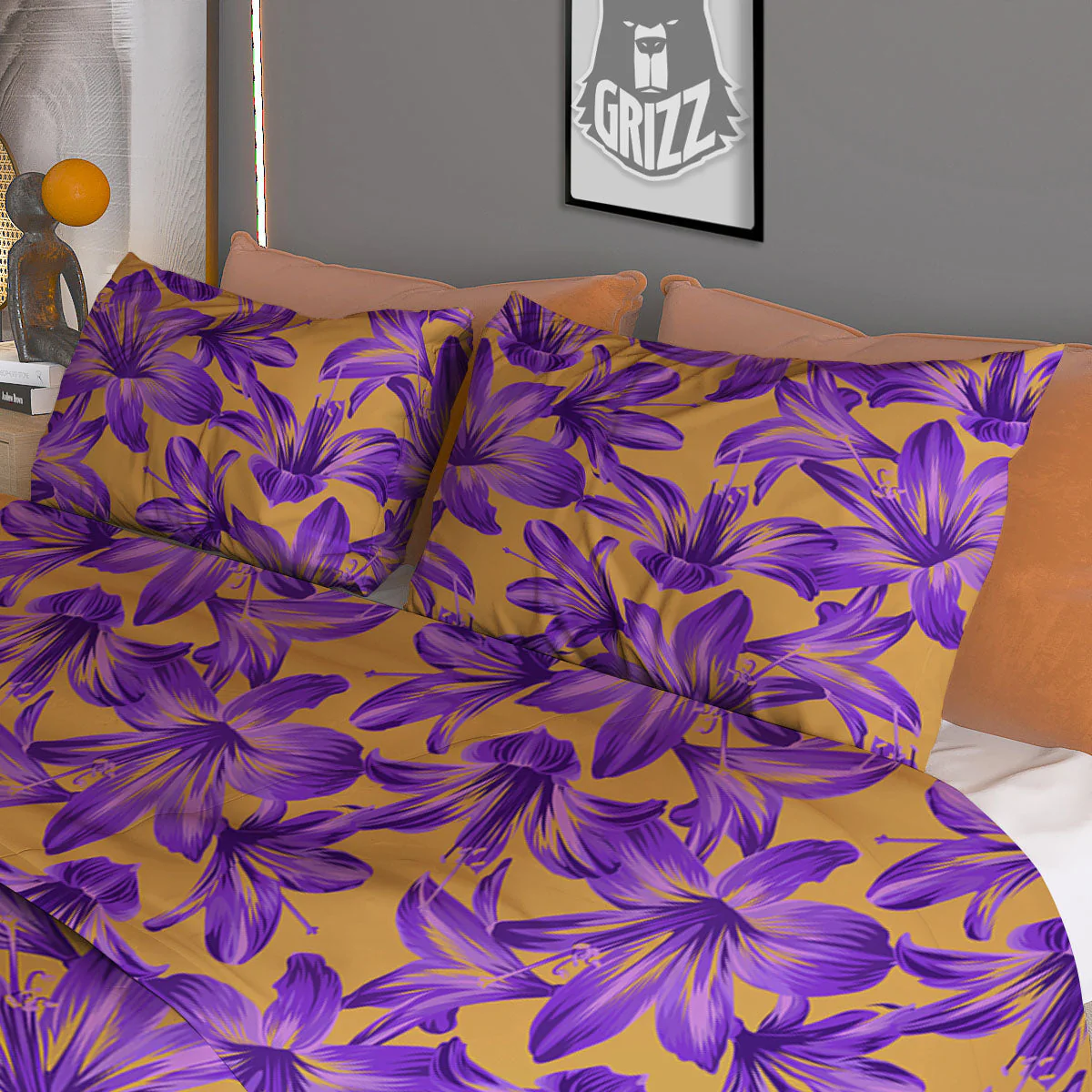 Amaryllis Japanese Purple Print Pattern Duvet Cover Bedding Set - Image 3