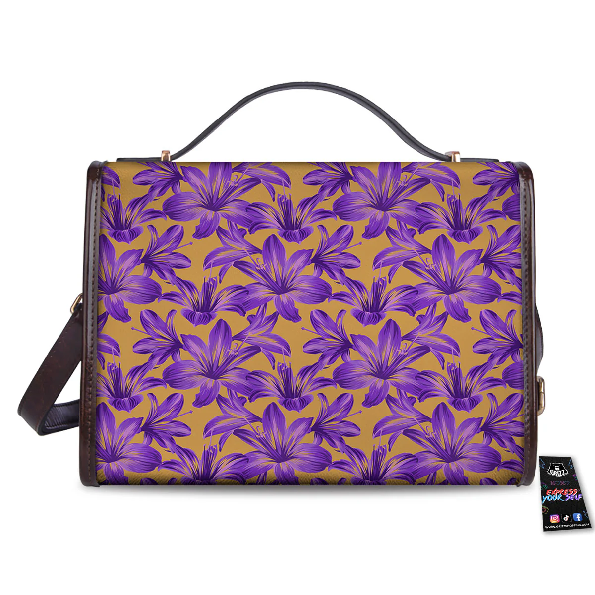Amaryllis Japanese Purple Print Pattern Women's Satchel Bag - Image 2