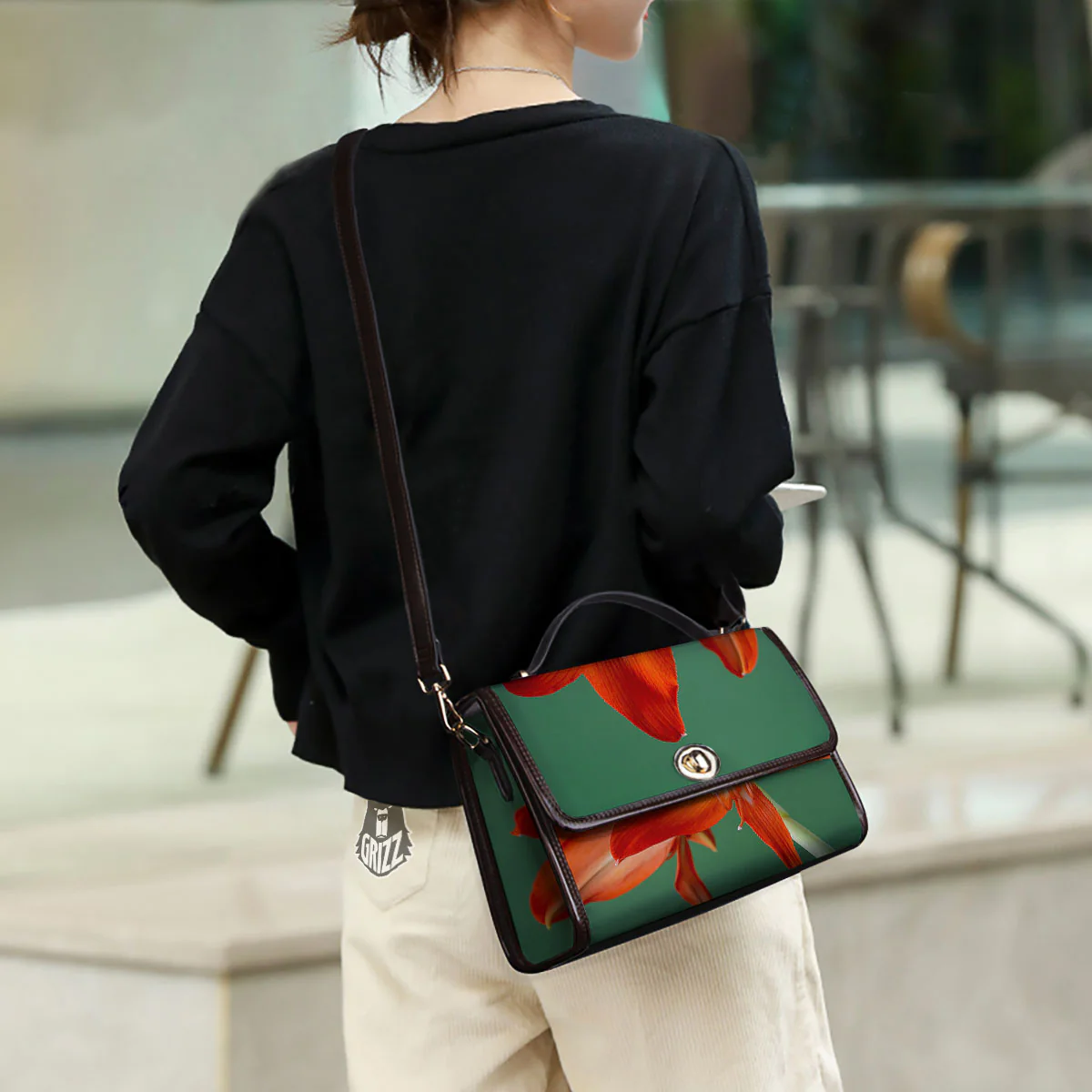 Amaryllis Orange Print Women's Satchel Bag - Image 3