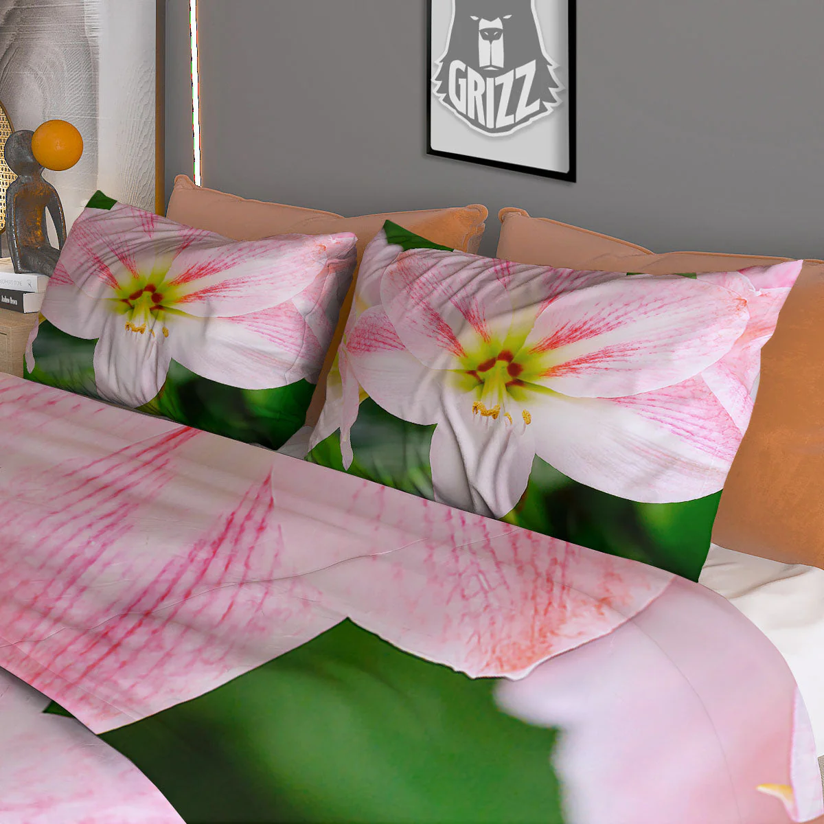 Amaryllis Pink And White Print Duvet Cover Bedding Set - Image 3