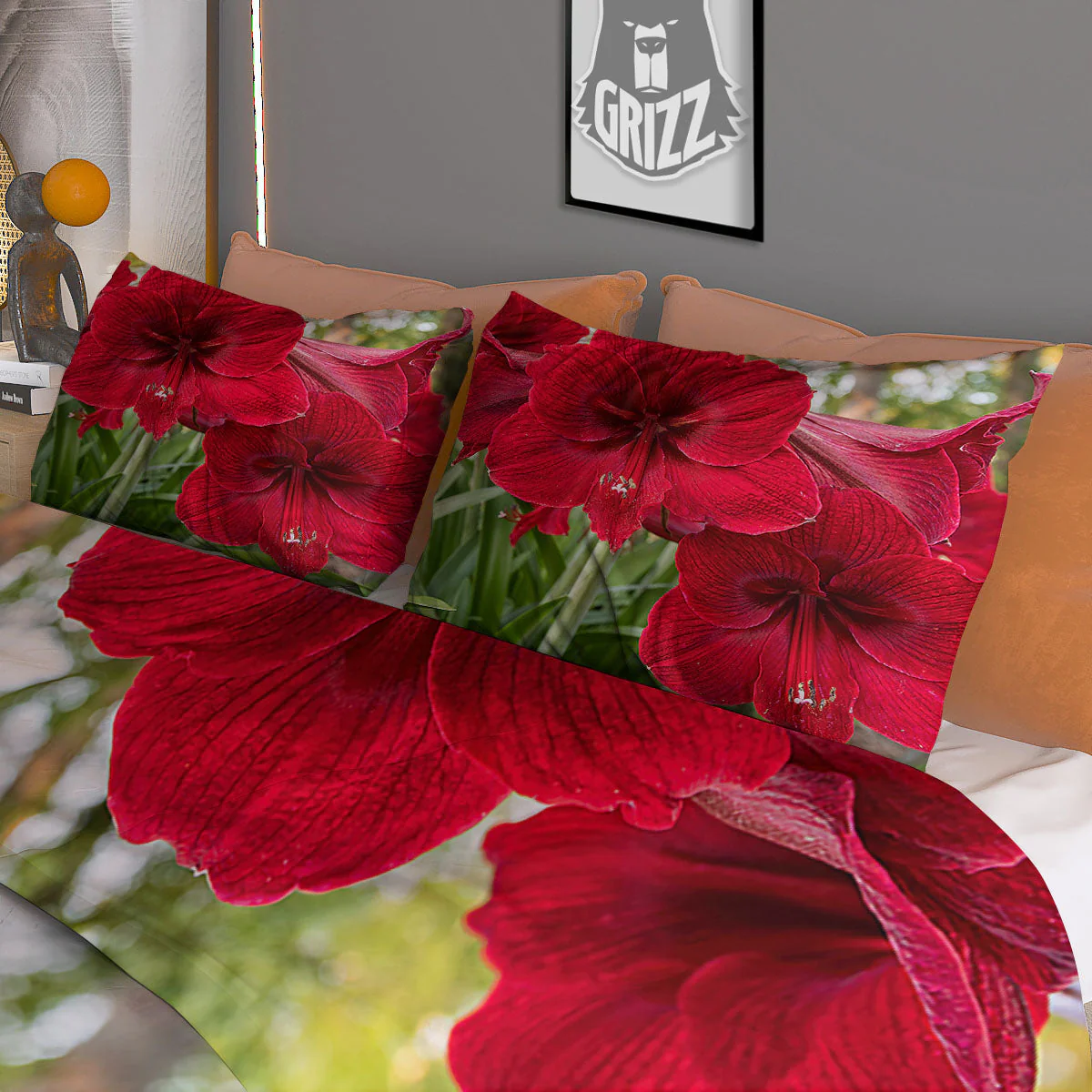 Amaryllis Red Print Duvet Cover Bedding Set - Image 3