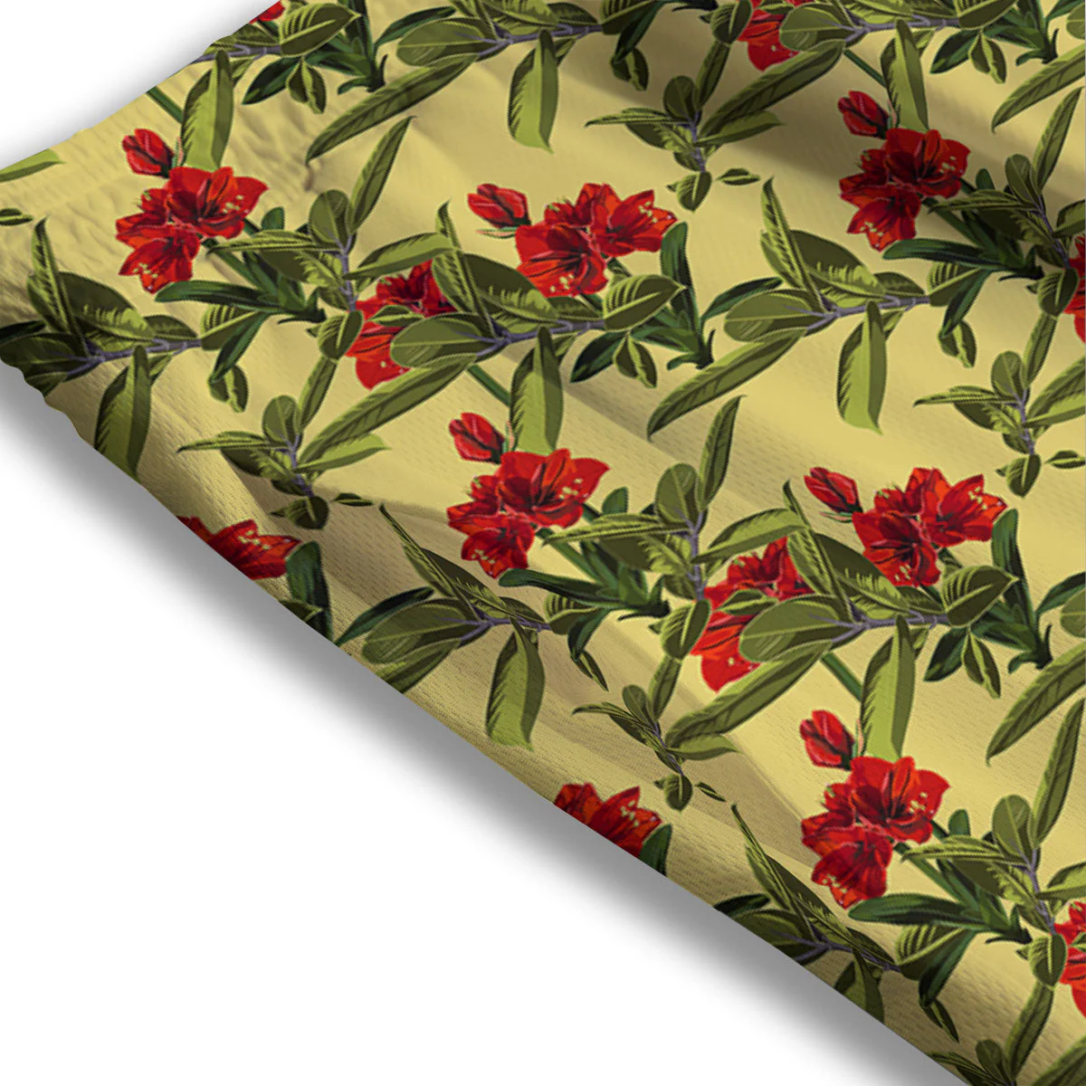 Amaryllis Red Yellow Print Pattern Mesh Shorts - Image 3
