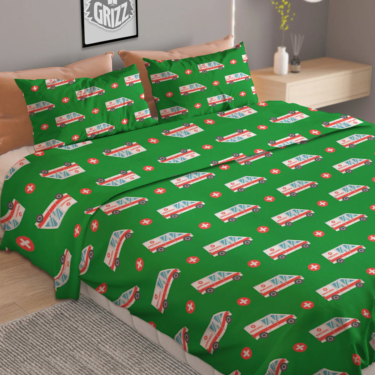 Ambulance Car Paramedic Print Pattern Duvet Cover Bedding Set - Image 2