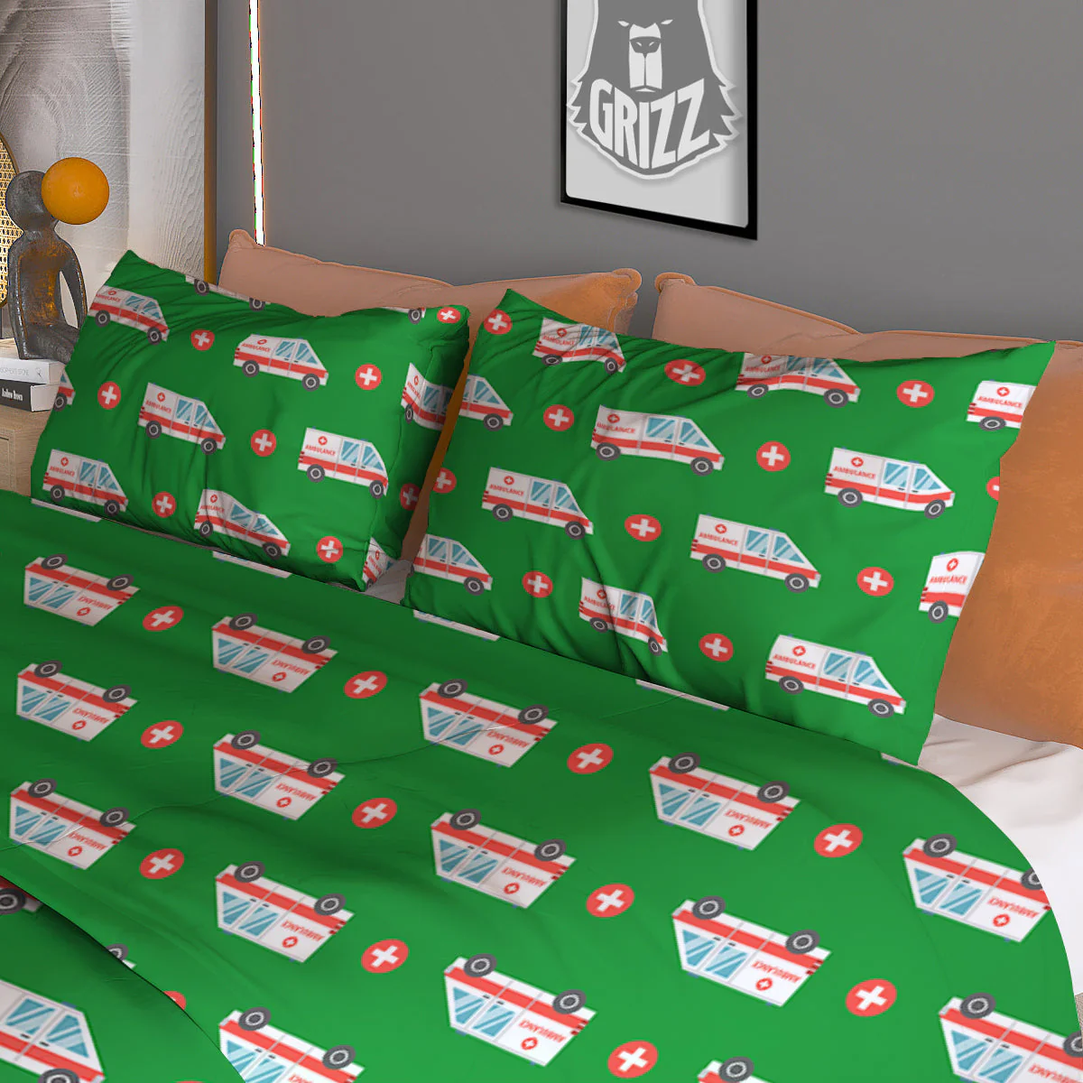 Ambulance Car Paramedic Print Pattern Duvet Cover Bedding Set - Image 3