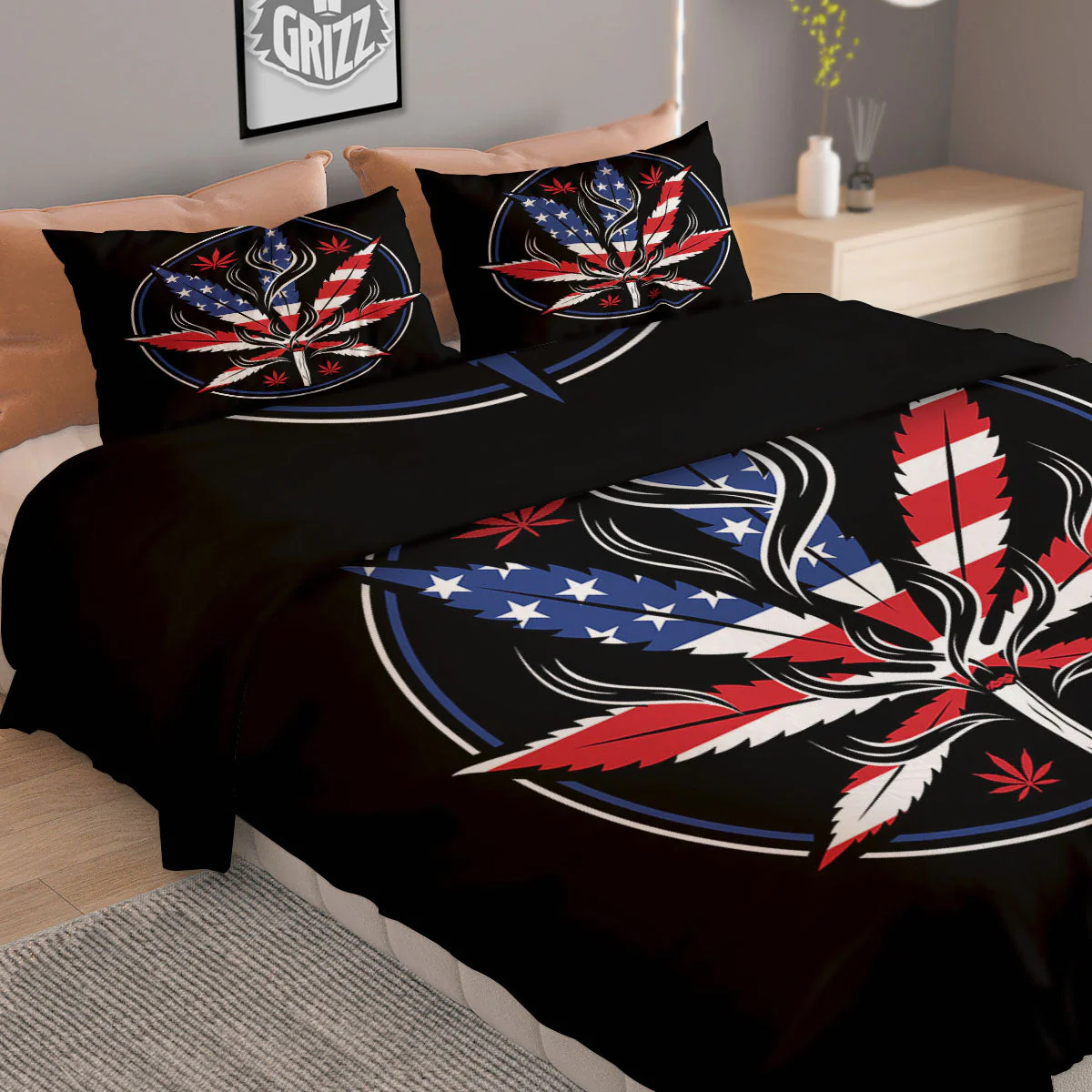 American Cannabis Leaf Flag Print Duvet Cover Bedding Set - Image 2