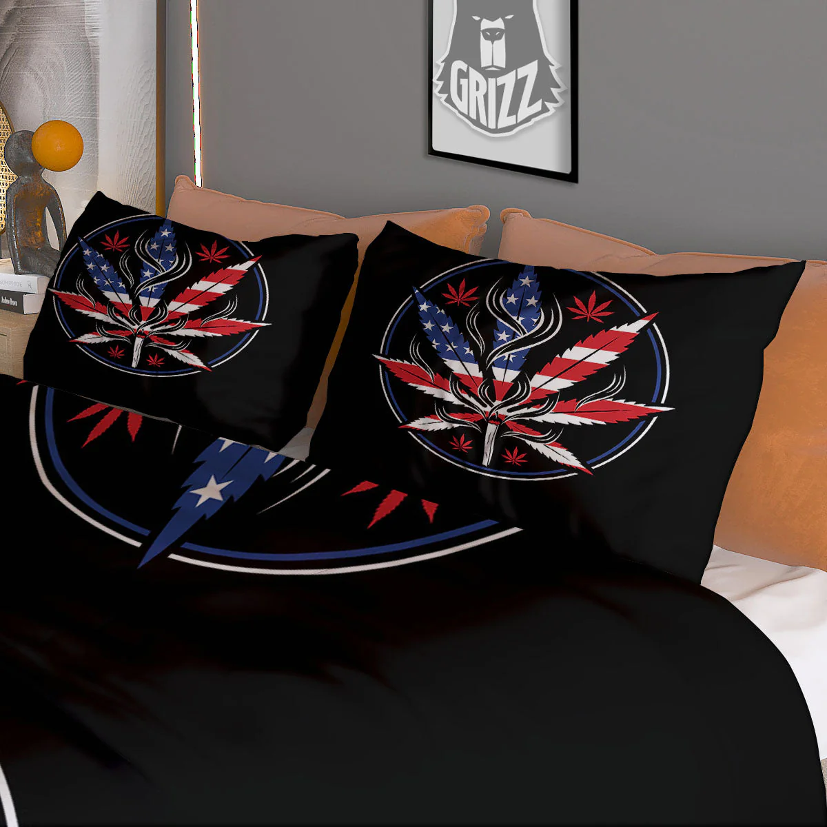 American Cannabis Leaf Flag Print Duvet Cover Bedding Set - Image 3