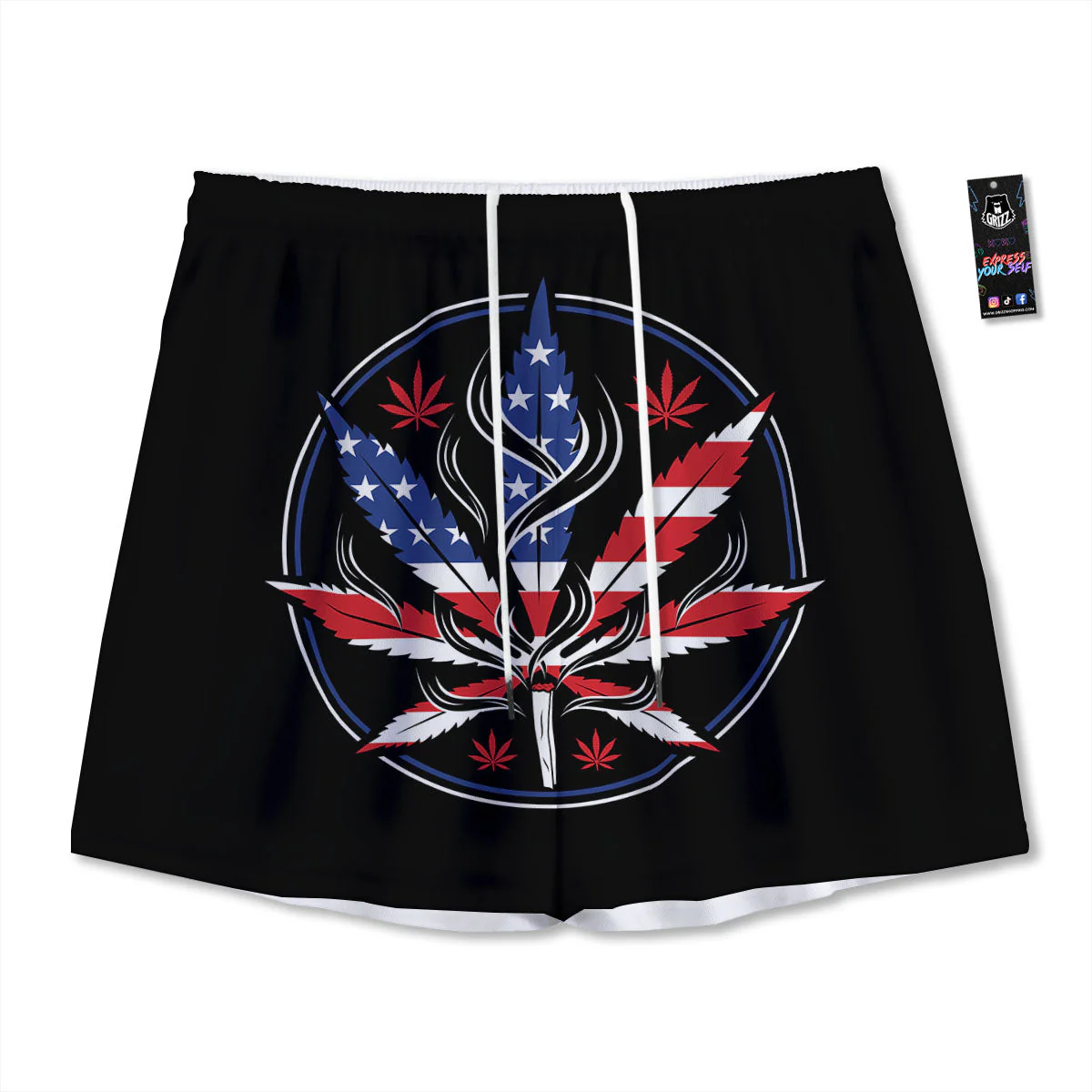American Cannabis Leaf Flag Print Mesh Shorts