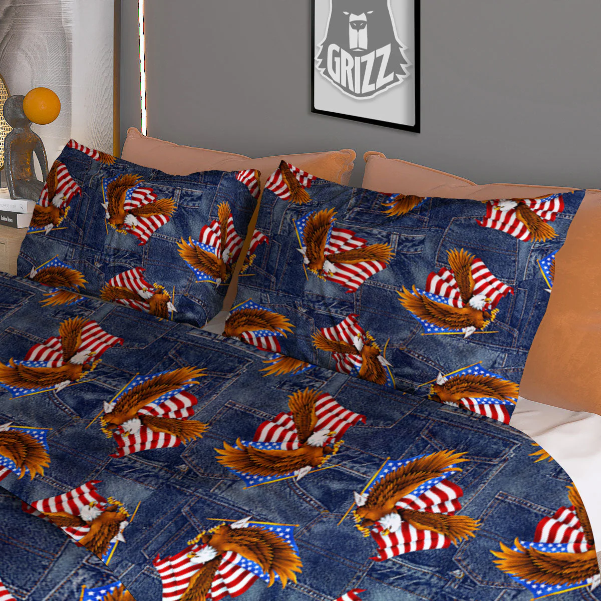 American Eagle Denim Print Pattern Duvet Cover Bedding Set - Image 3