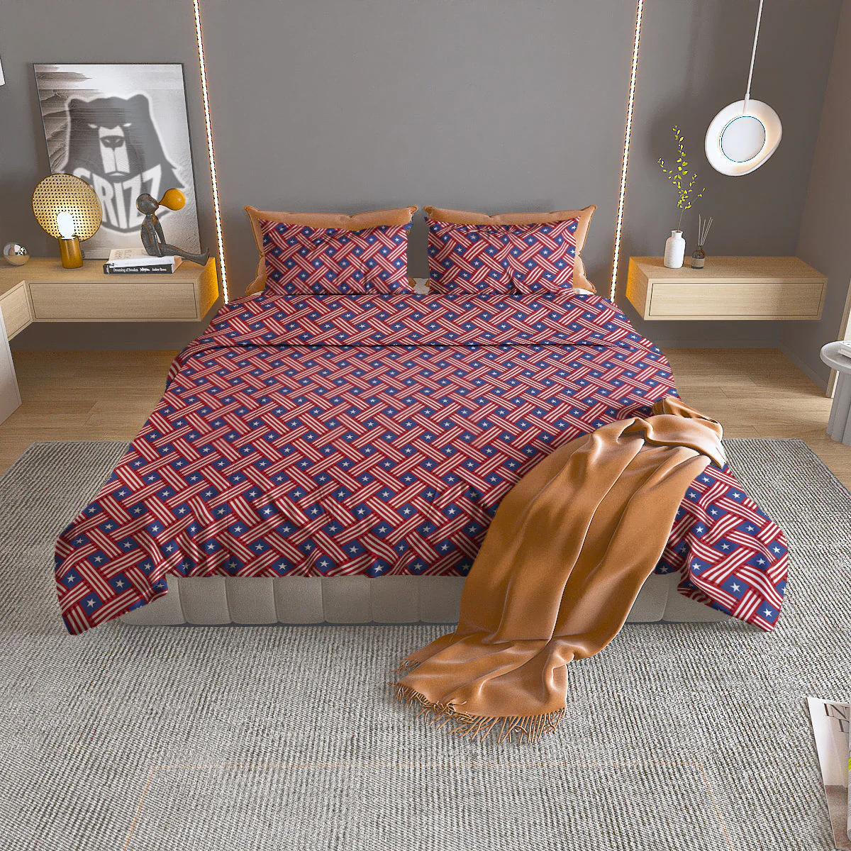 American Flag 4th of July Print Pattern Duvet Cover Bedding Set