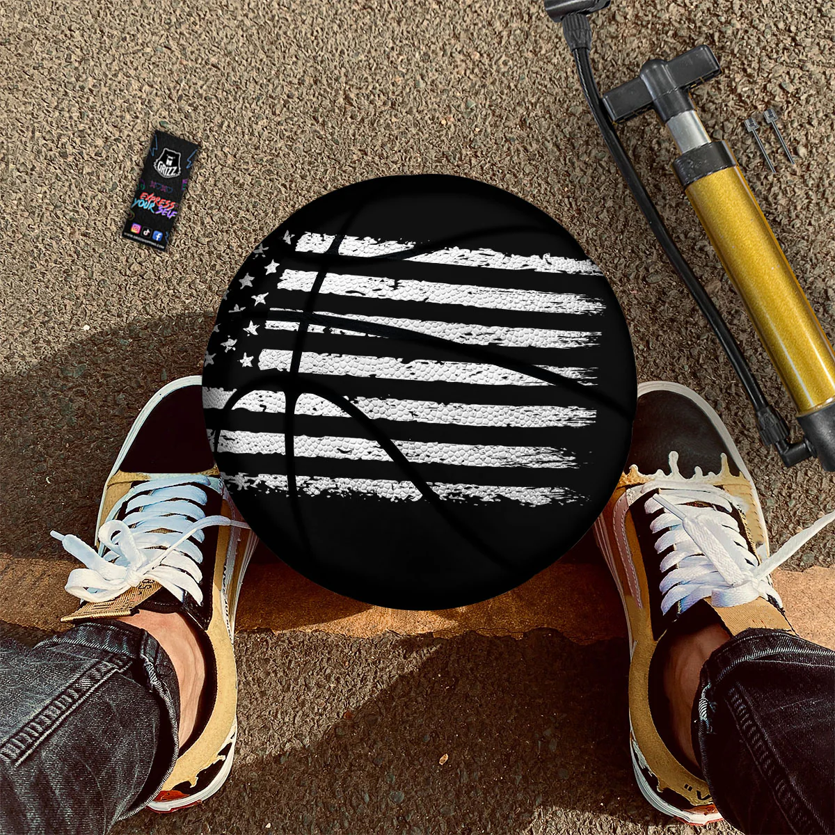 American Flag Black Print Basketball - Image 2