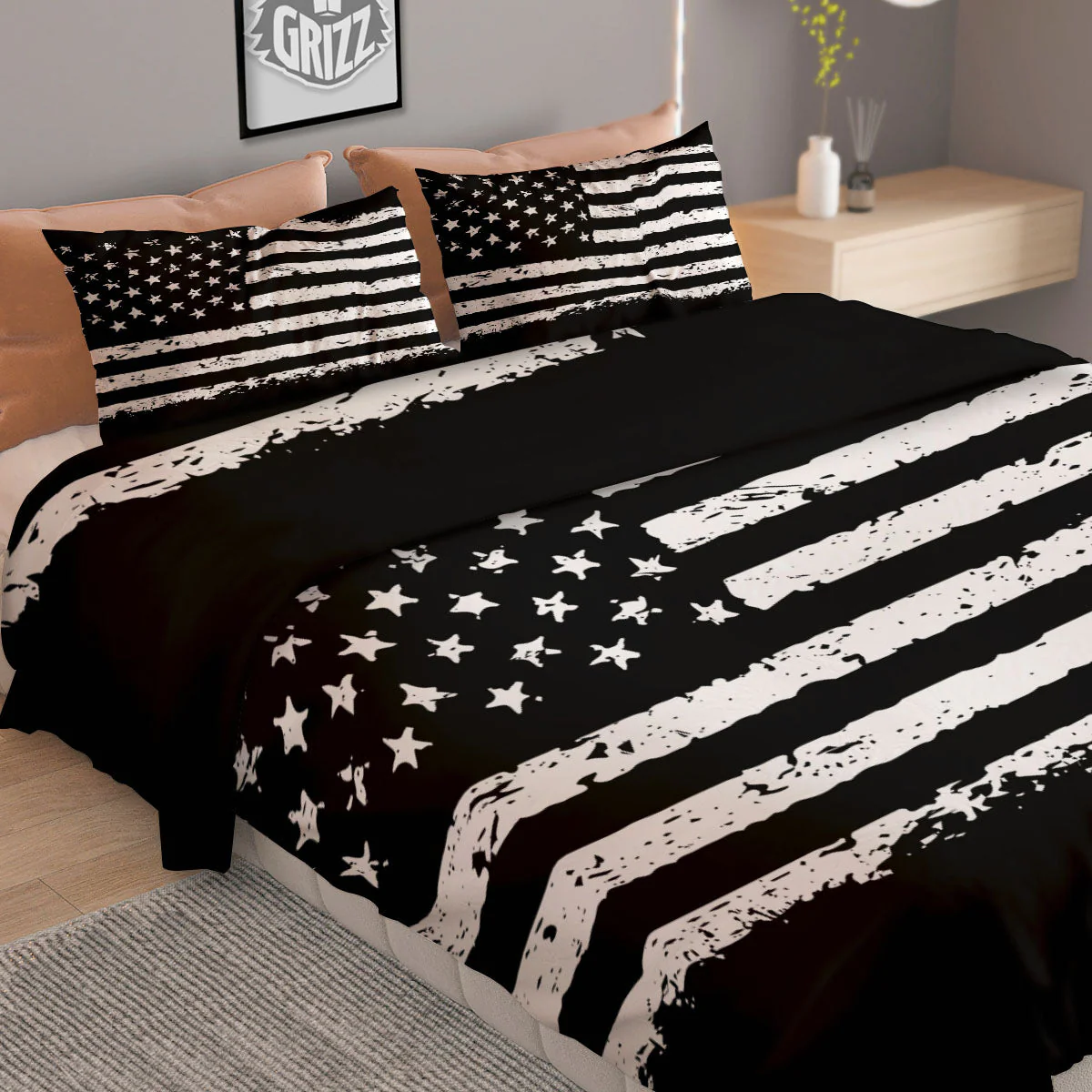 American Flag Black Print Duvet Cover Bedding Set - Image 2