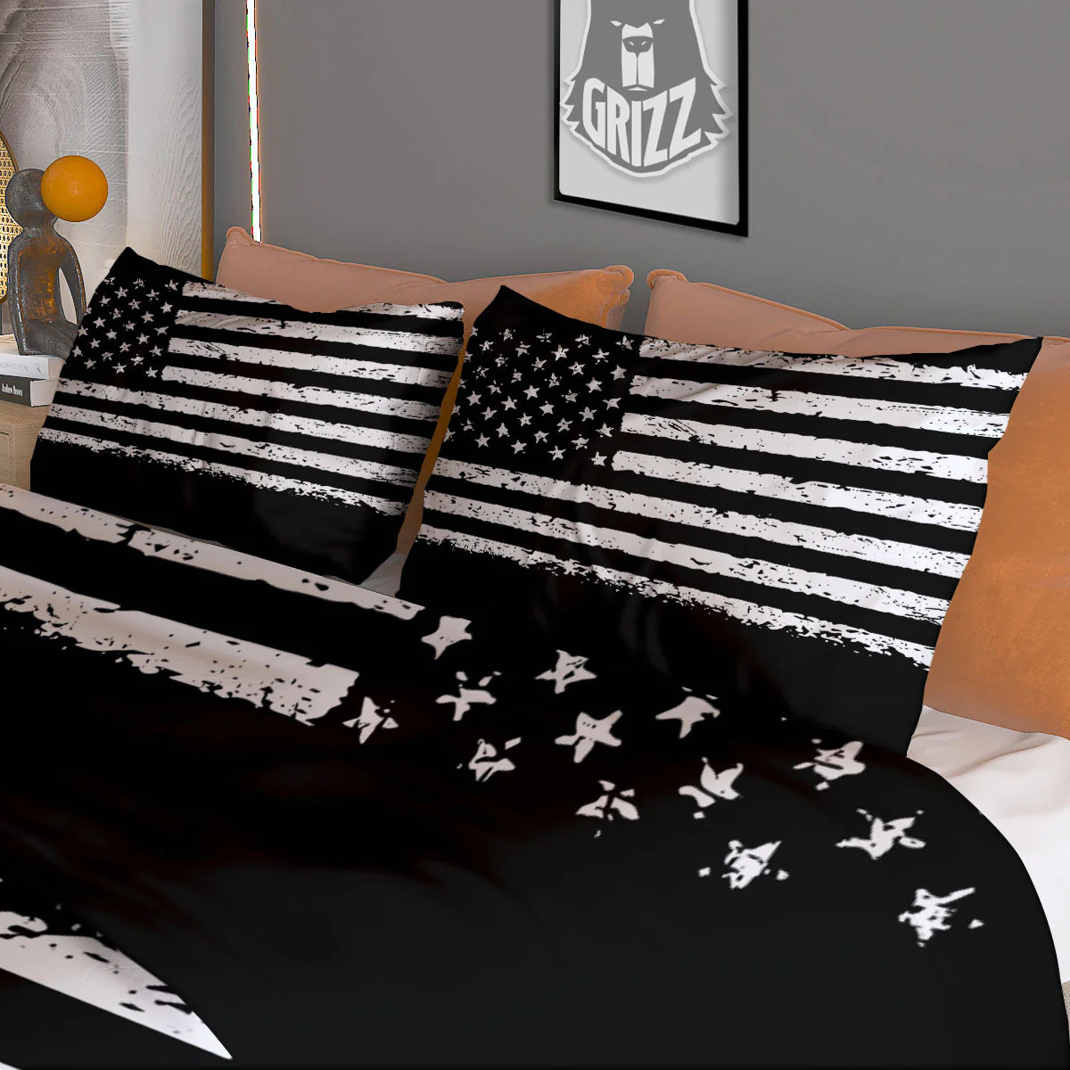 American Flag Black Print Duvet Cover Bedding Set - Image 3