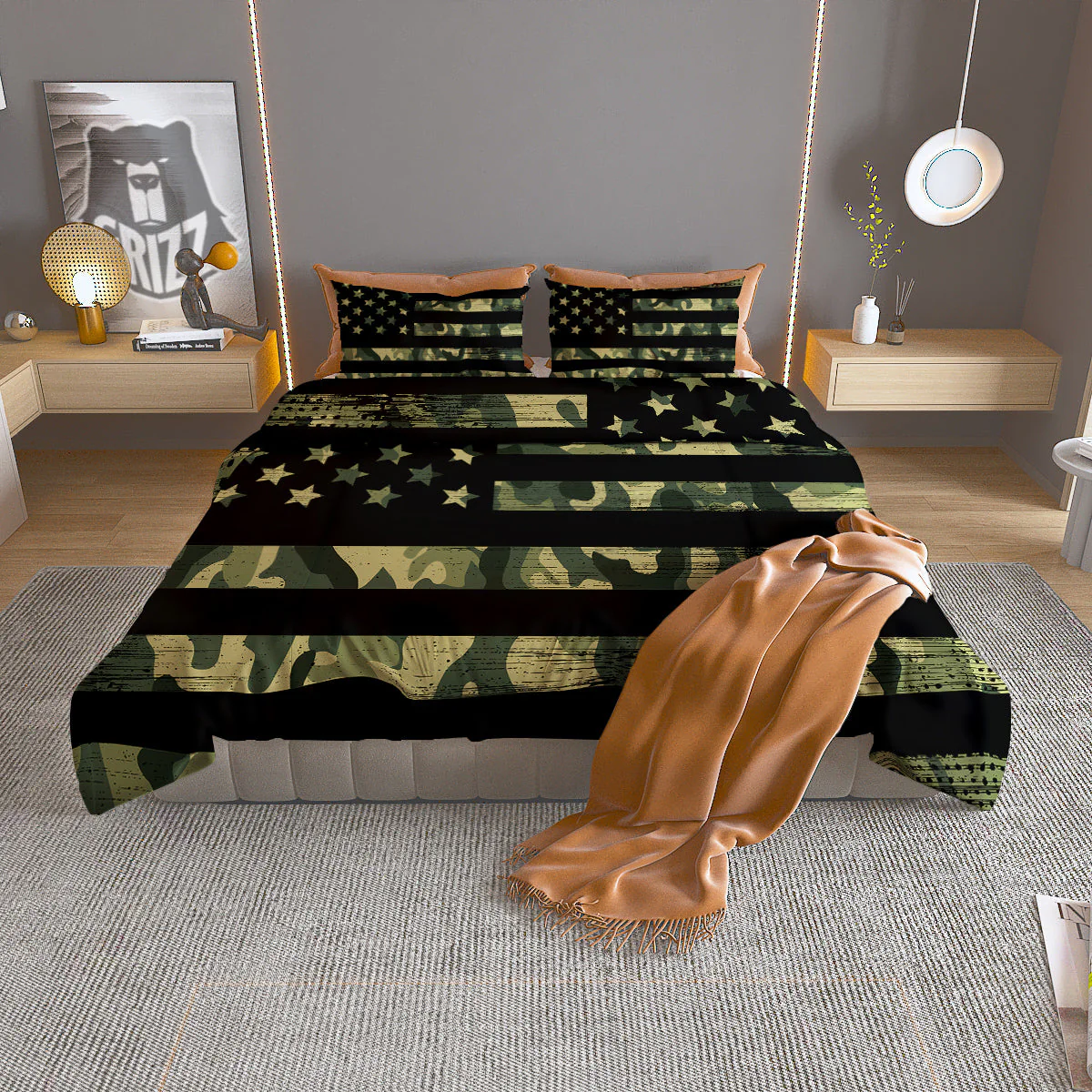 American Flag Camouflage Print Duvet Cover Bedding Set