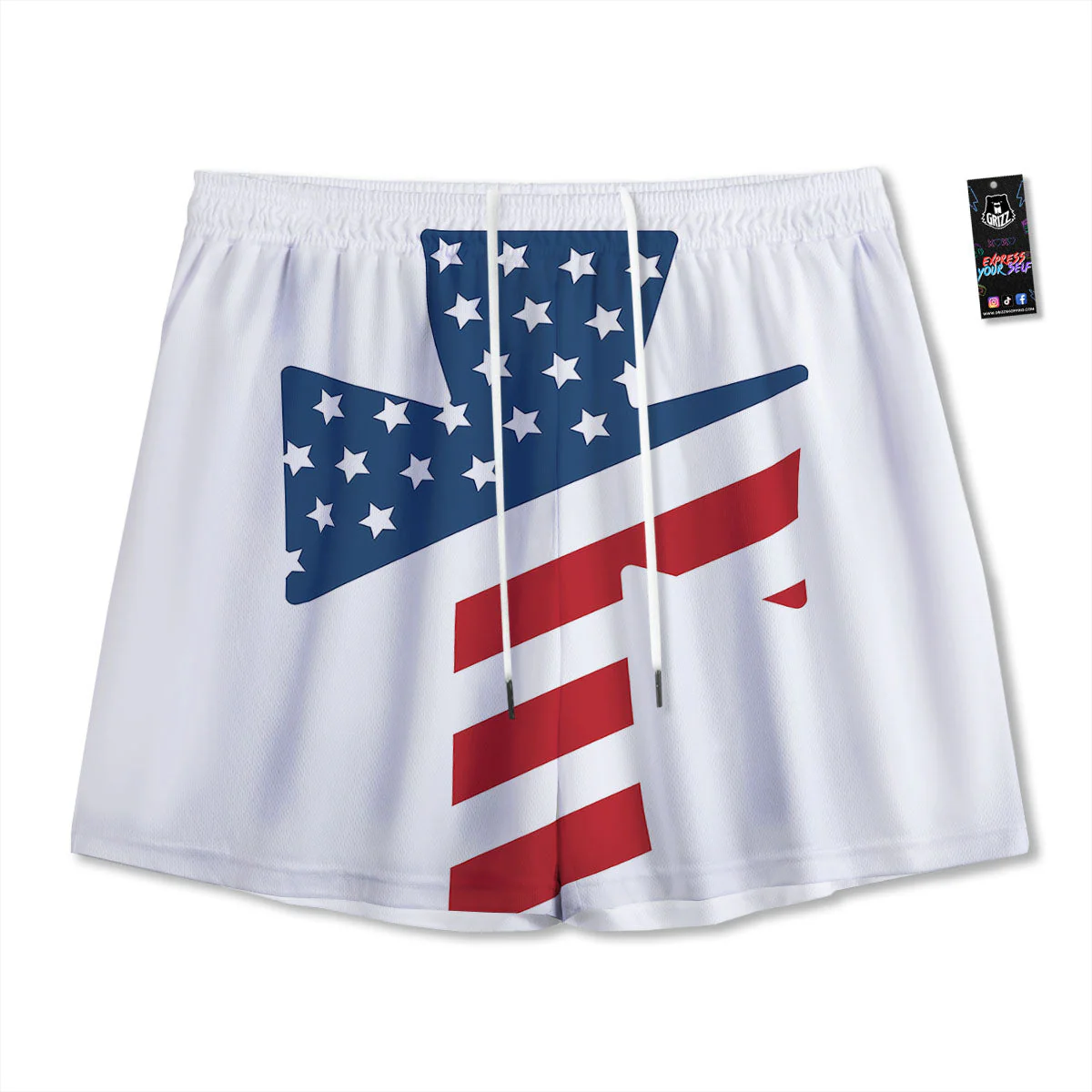 American Flag Christian Cross Print Mesh Shorts