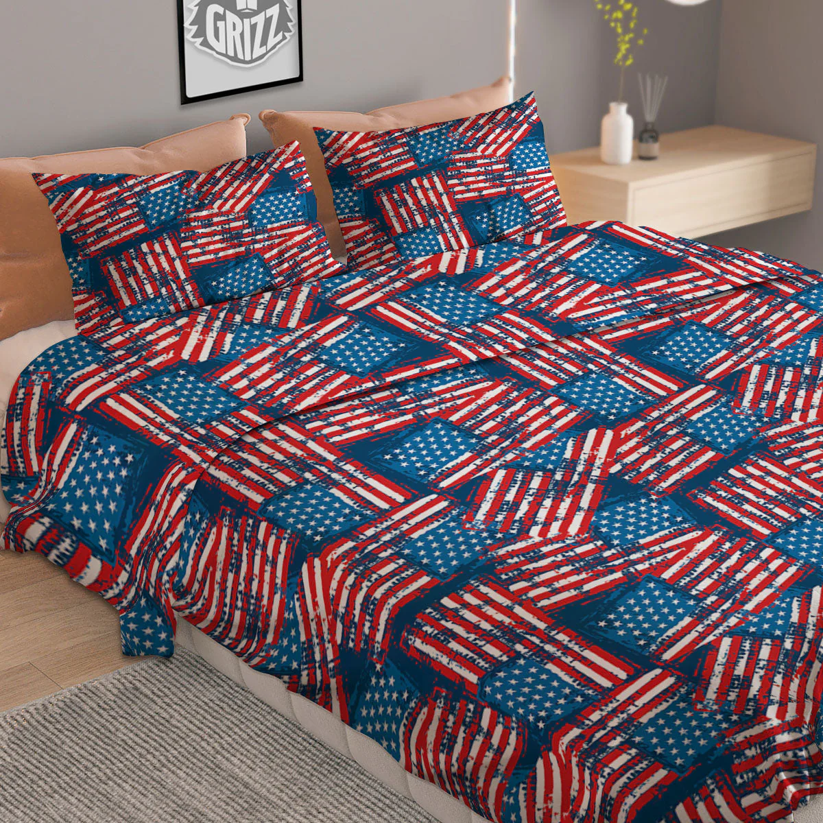American Flag Grunge Print Pattern Duvet Cover Bedding Set - Image 2