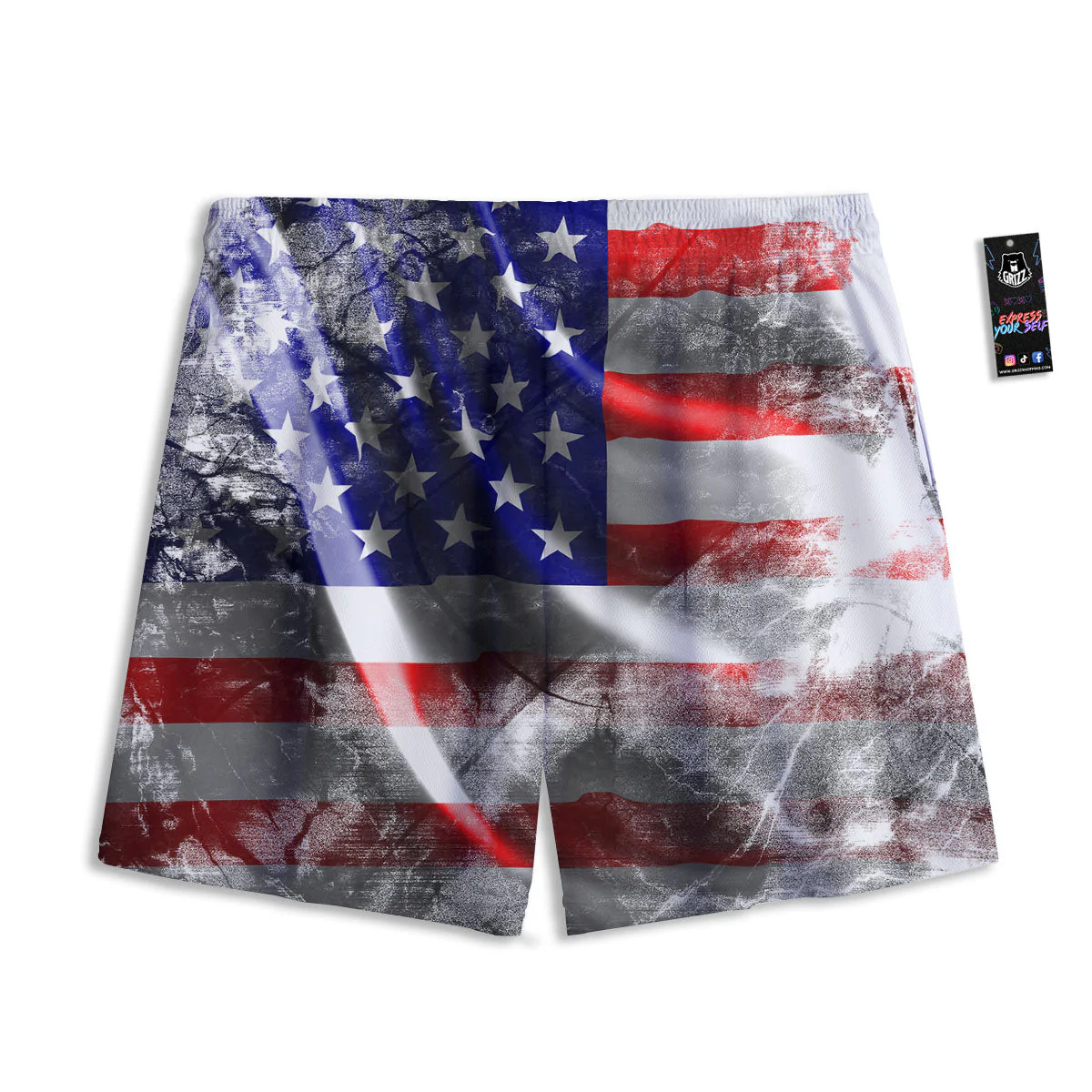 American Flag Grunge Ripped Paper Print Mesh Shorts - Image 2