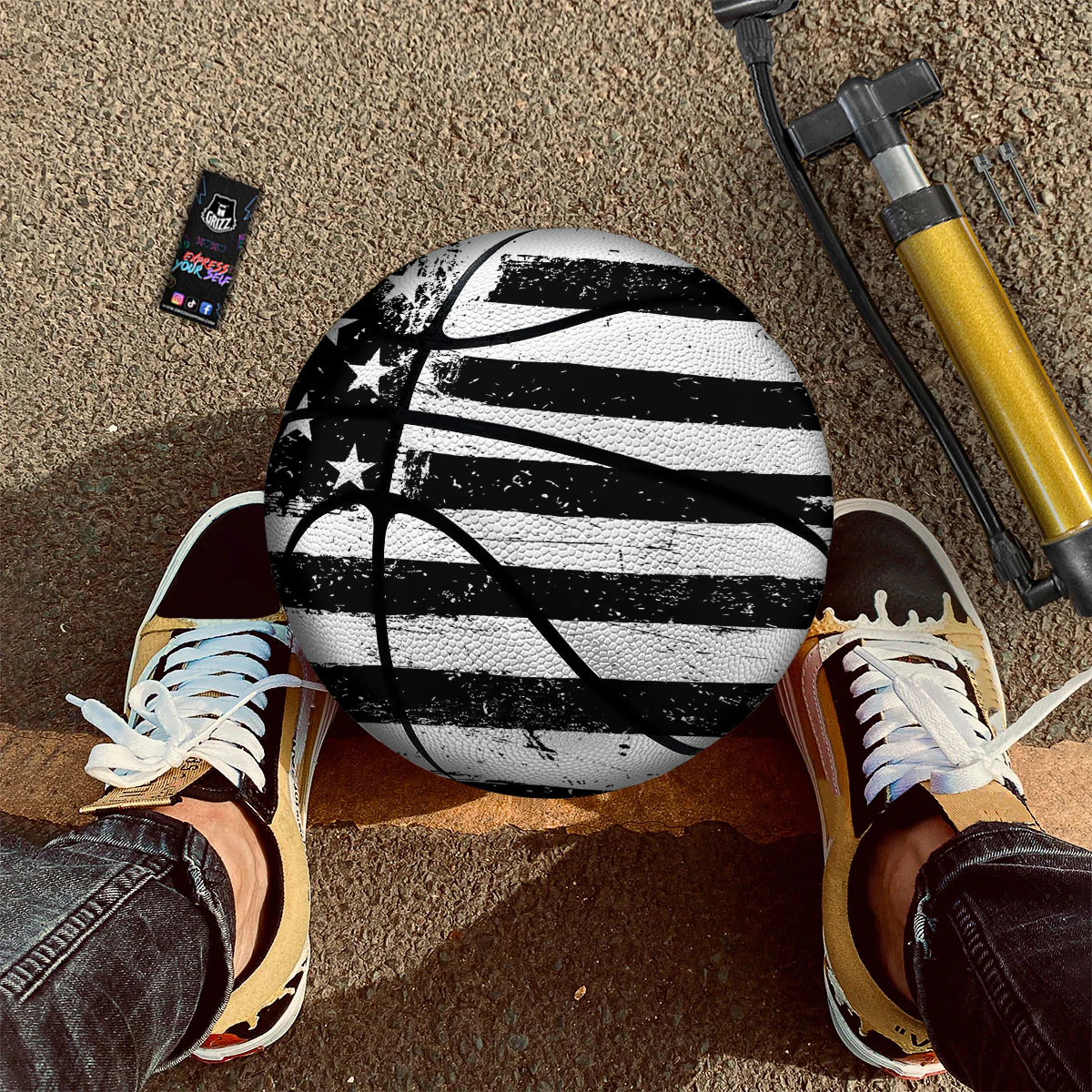 American Flag Monochrome Grunge Print Basketball - Image 2