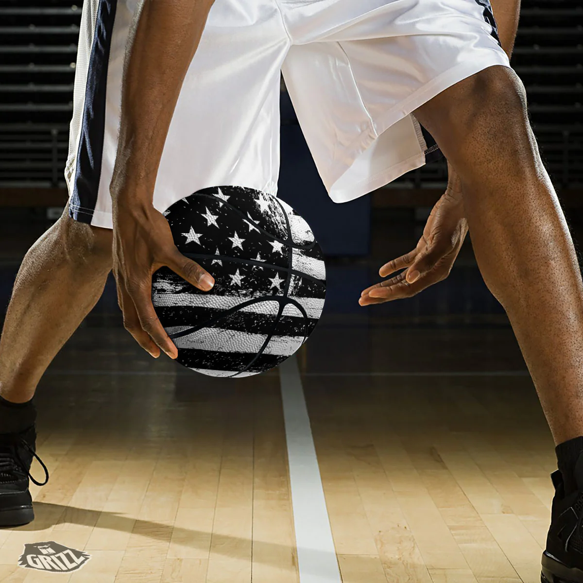 American Flag Monochrome Grunge Print Basketball - Image 3