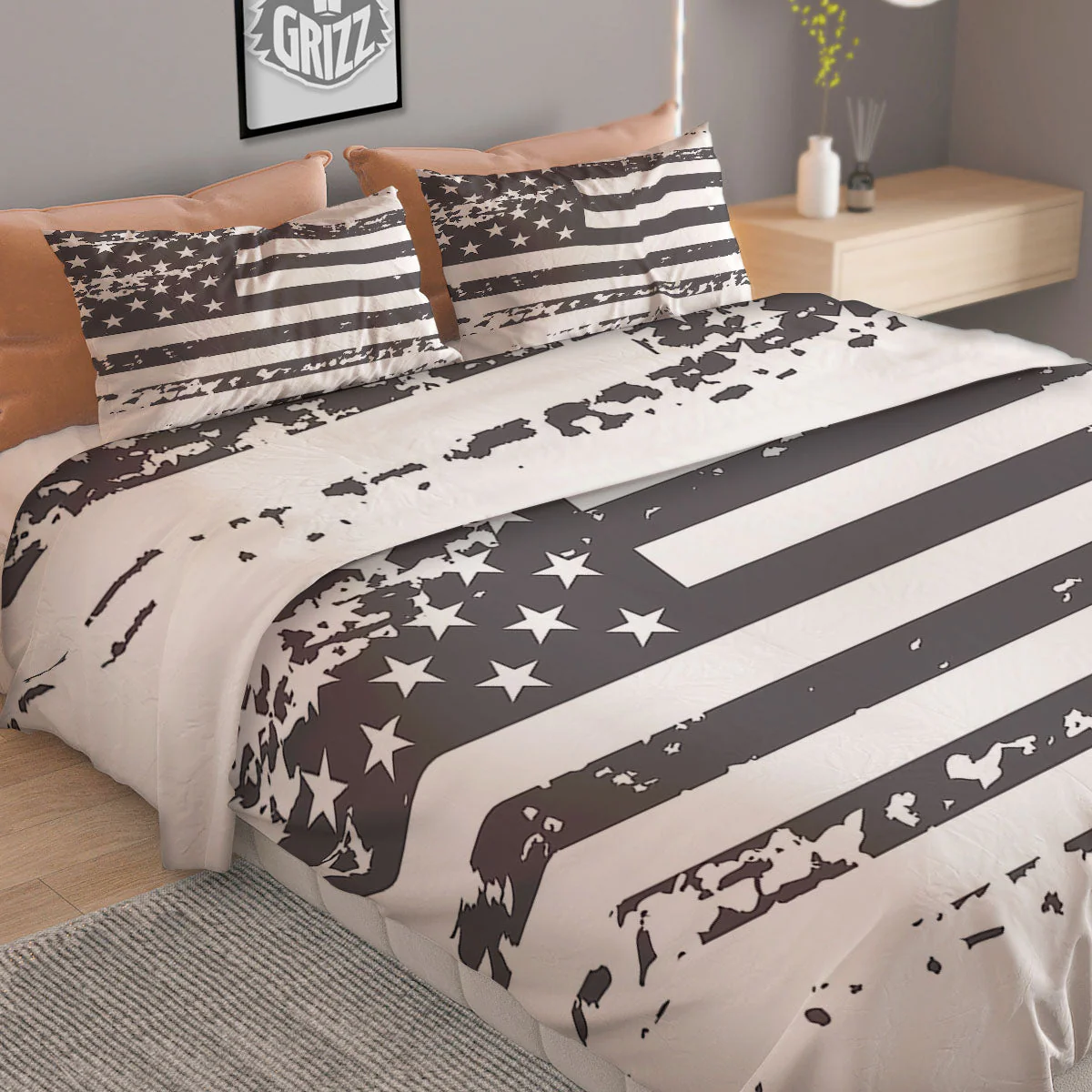 American Flag White And Black Print Duvet Cover Bedding Set - Image 2