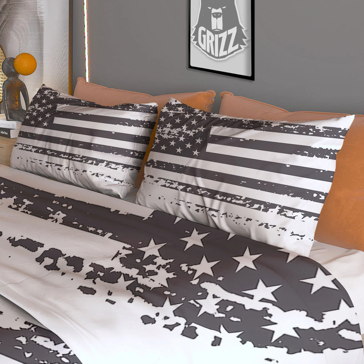 American Flag White And Black Print Duvet Cover Bedding Set - Image 3