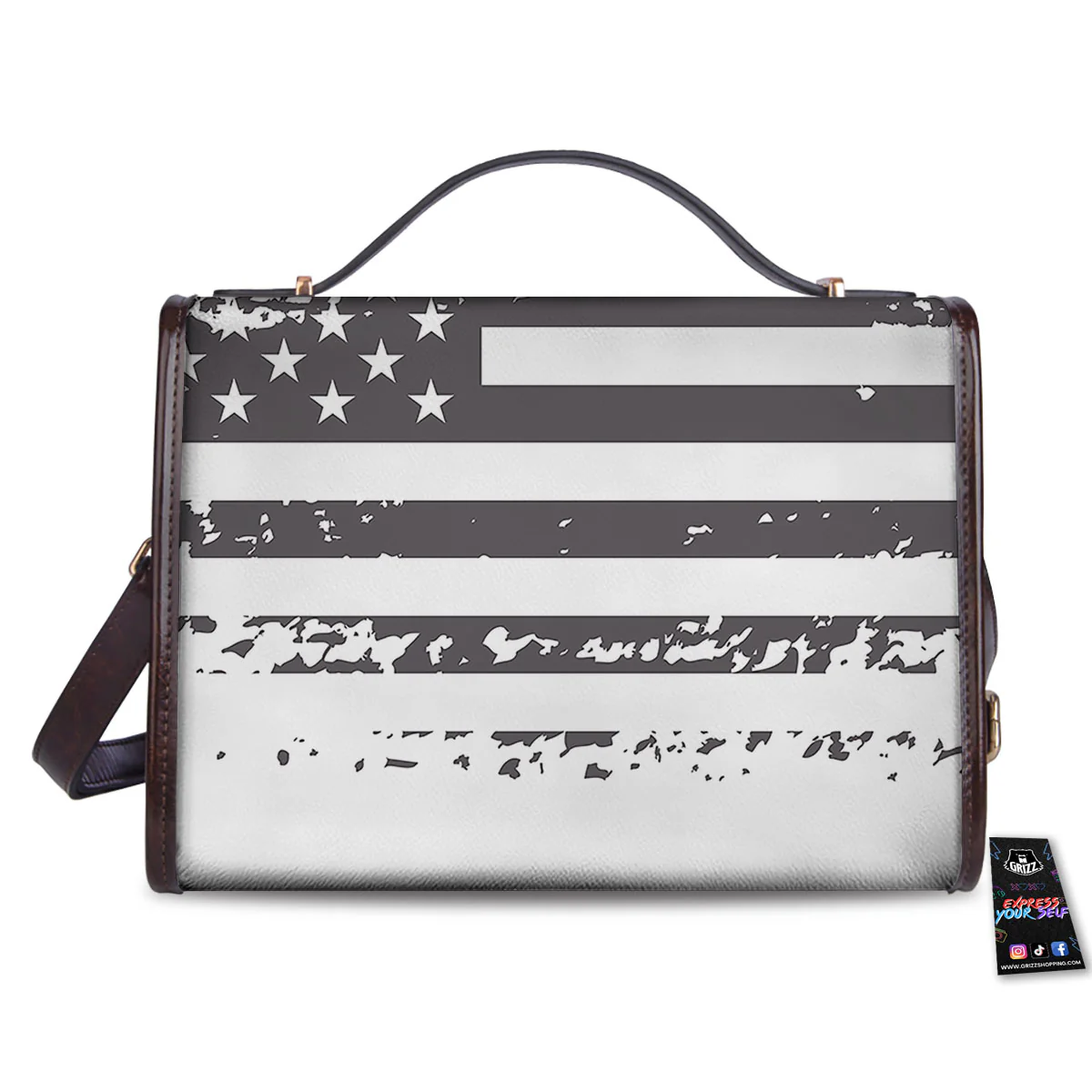 American Flag White And Black Print Women's Satchel Bag - Image 2