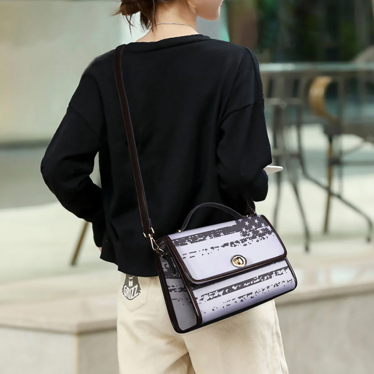 American Flag White And Black Print Women's Satchel Bag - Image 3