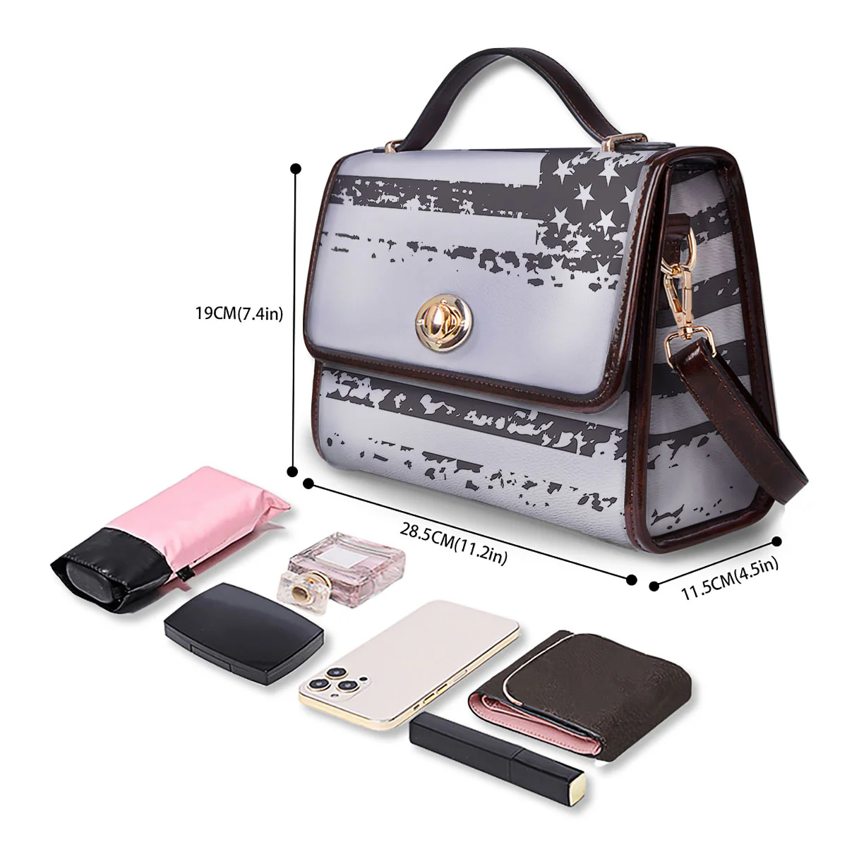 American Flag White And Black Print Women's Satchel Bag - Image 4
