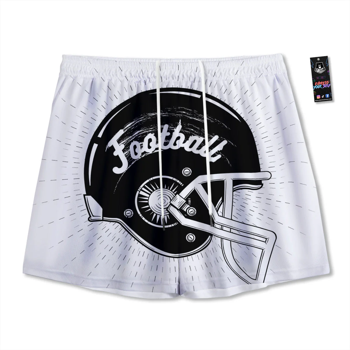 American Football White And Black Print Mesh Shorts