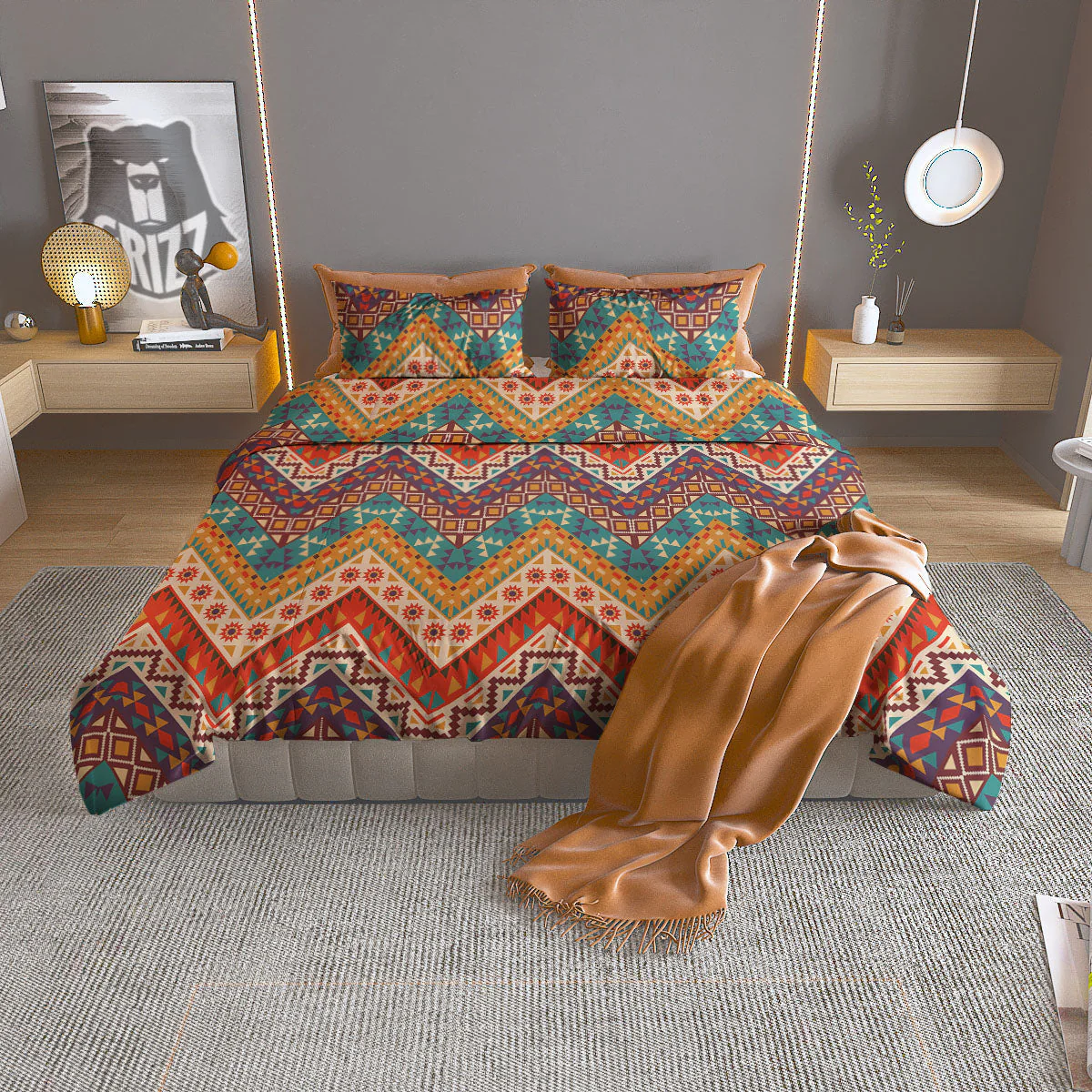 American Native Tribal Chevron Print Duvet Cover Bedding Set