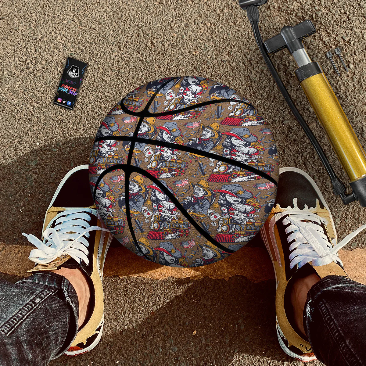 American Old West History Print Pattern Basketball - Image 2