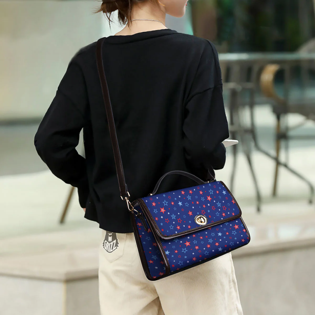 American Star Blue And Red Print Pattern Women's Satchel Bag - Image 3