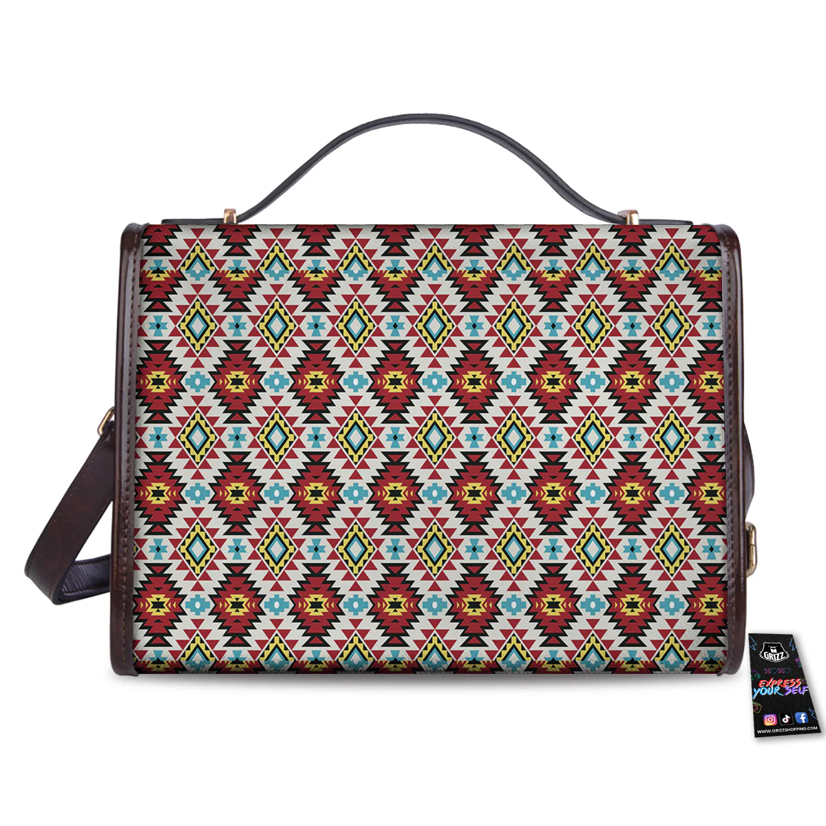 American Turquoise Native Print Pattern Women's Satchel Bag - Image 2