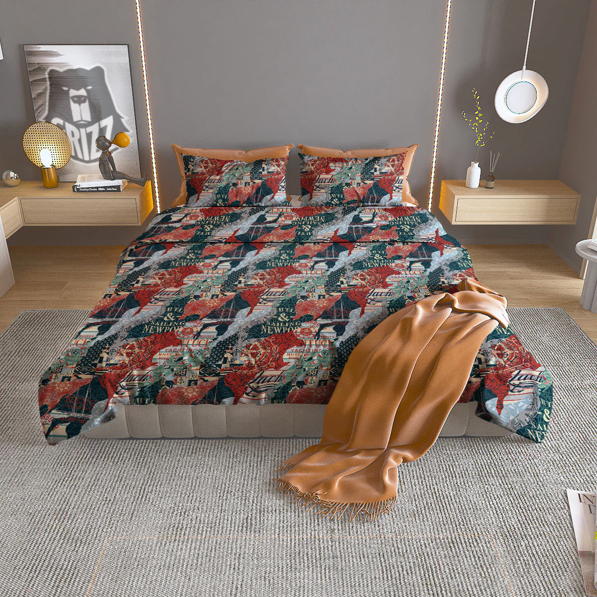 Anchor Abstract Nautical Print Pattern Duvet Cover Bedding Set