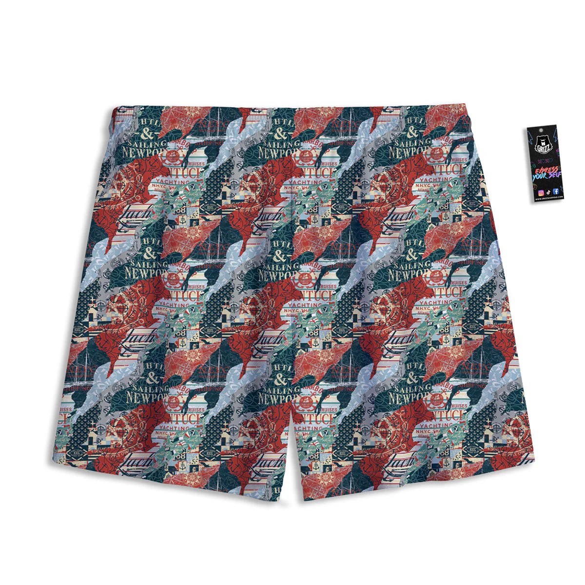 Anchor Abstract Nautical Print Pattern Mesh Shorts - Image 2