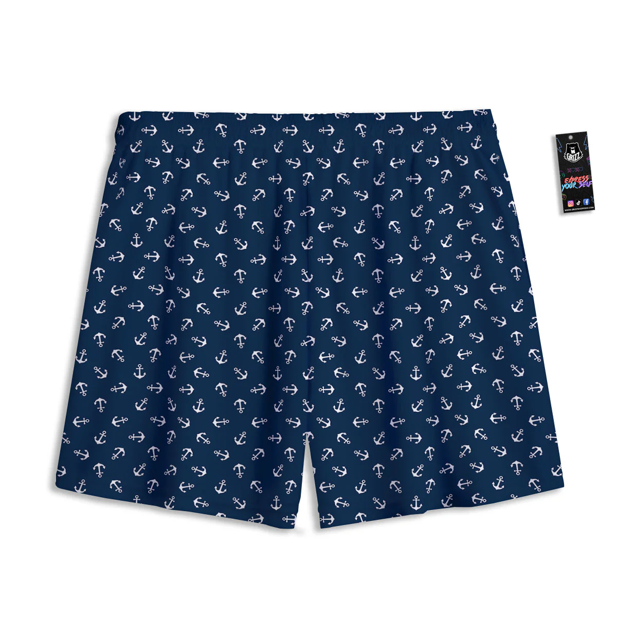 Anchor White And Blue Print Pattern Mesh Shorts - Image 2