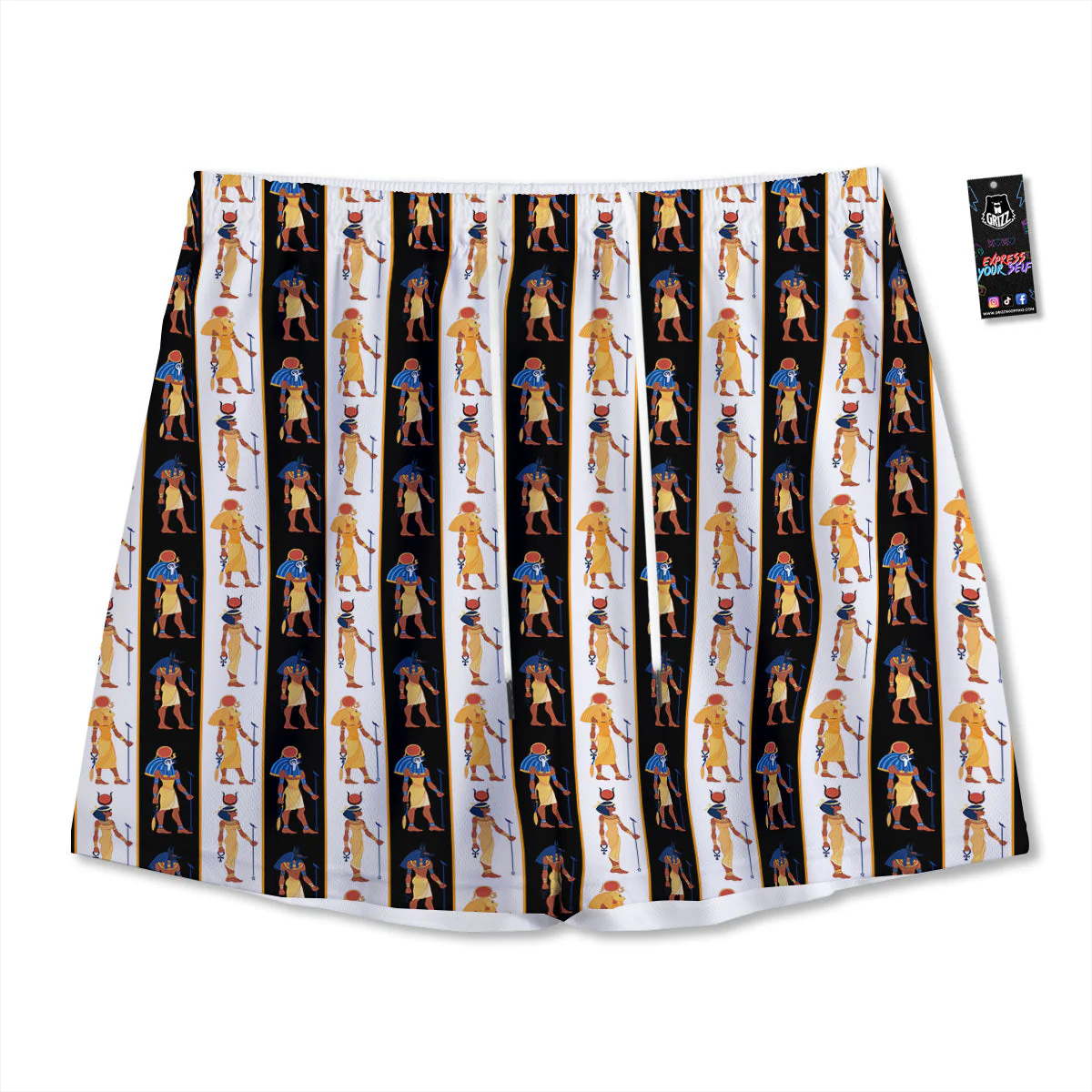 Ancient Egypt Stripe Print Pattern Mesh Shorts