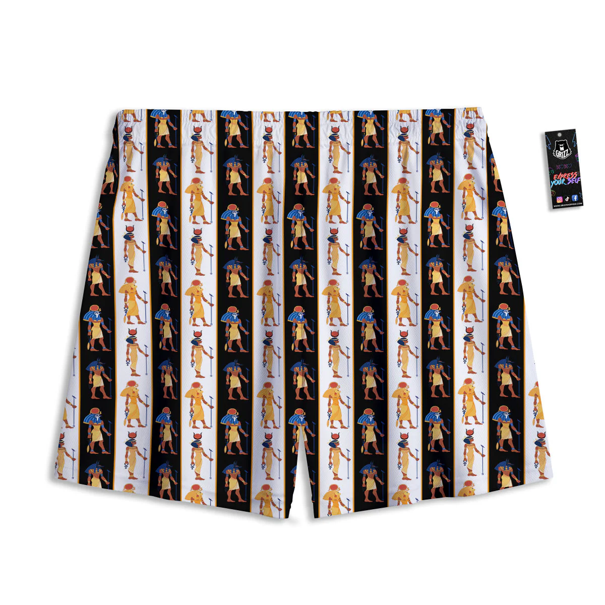 Ancient Egypt Stripe Print Pattern Mesh Shorts - Image 2