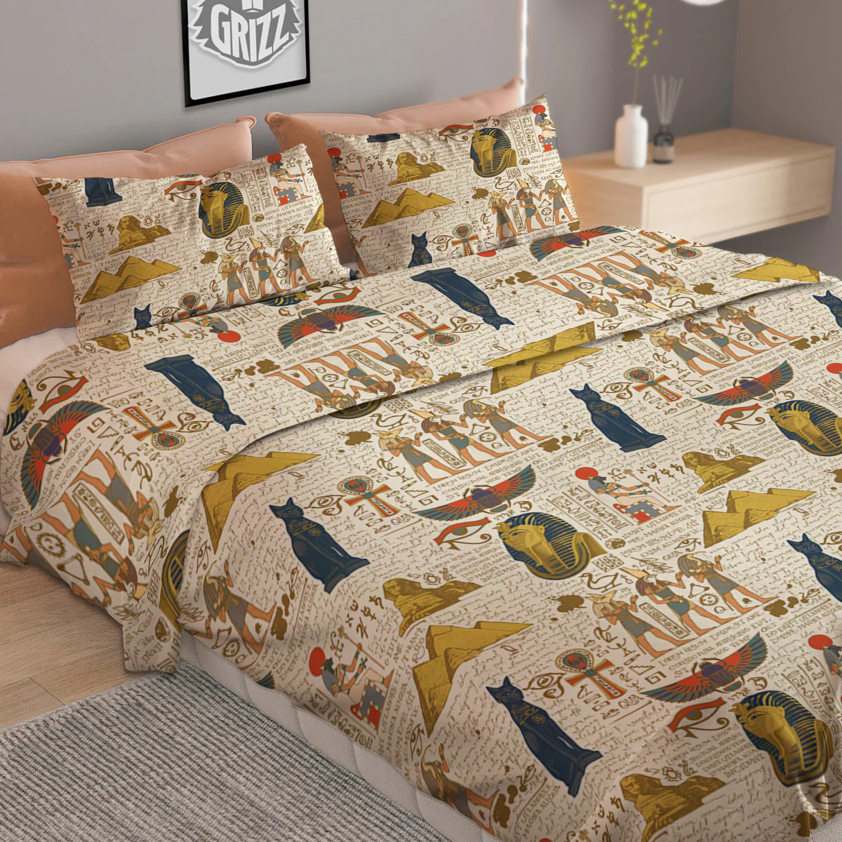 Ancient Egypt Text Print Pattern Duvet Cover Bedding Set - Image 2