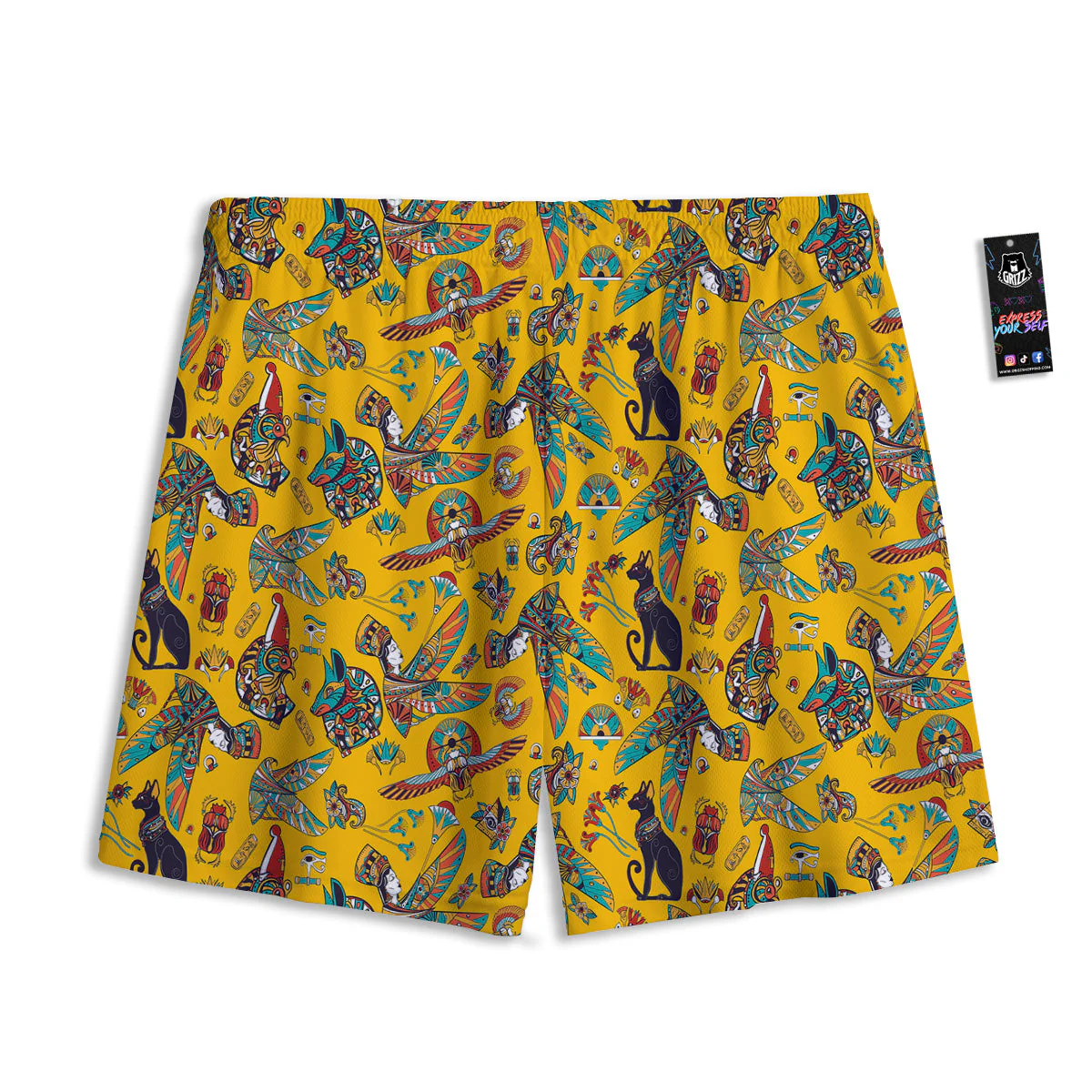 Ancient Egypt Yellow Print Pattern Mesh Shorts - Image 2