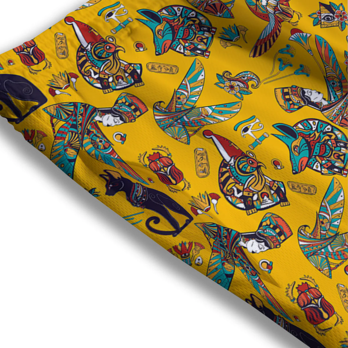 Ancient Egypt Yellow Print Pattern Mesh Shorts - Image 3