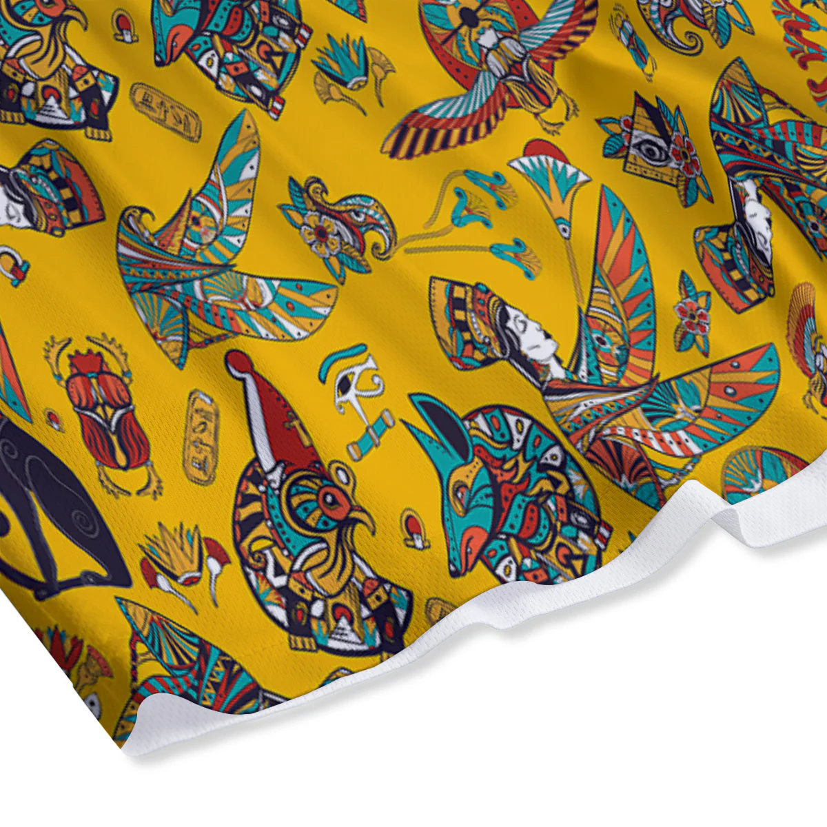 Ancient Egypt Yellow Print Pattern Mesh Shorts - Image 4