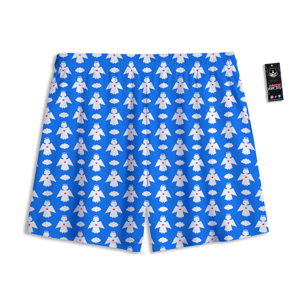Angel White And Blue Print Pattern Mesh Shorts - Image 2