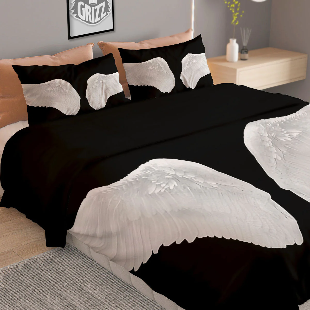Angel Wings White Print Duvet Cover Bedding Set - Image 2