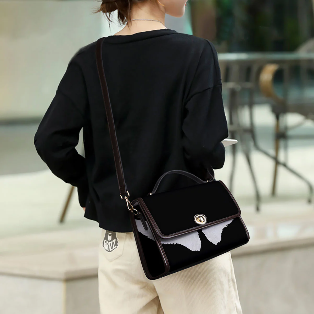 Angel Wings White Print Women's Satchel Bag - Image 3