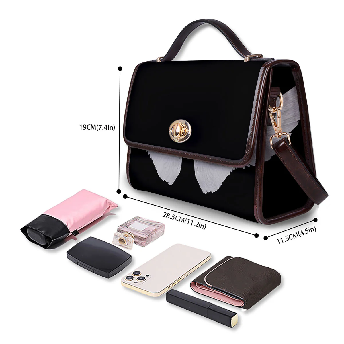 Angel Wings White Print Women's Satchel Bag - Image 4