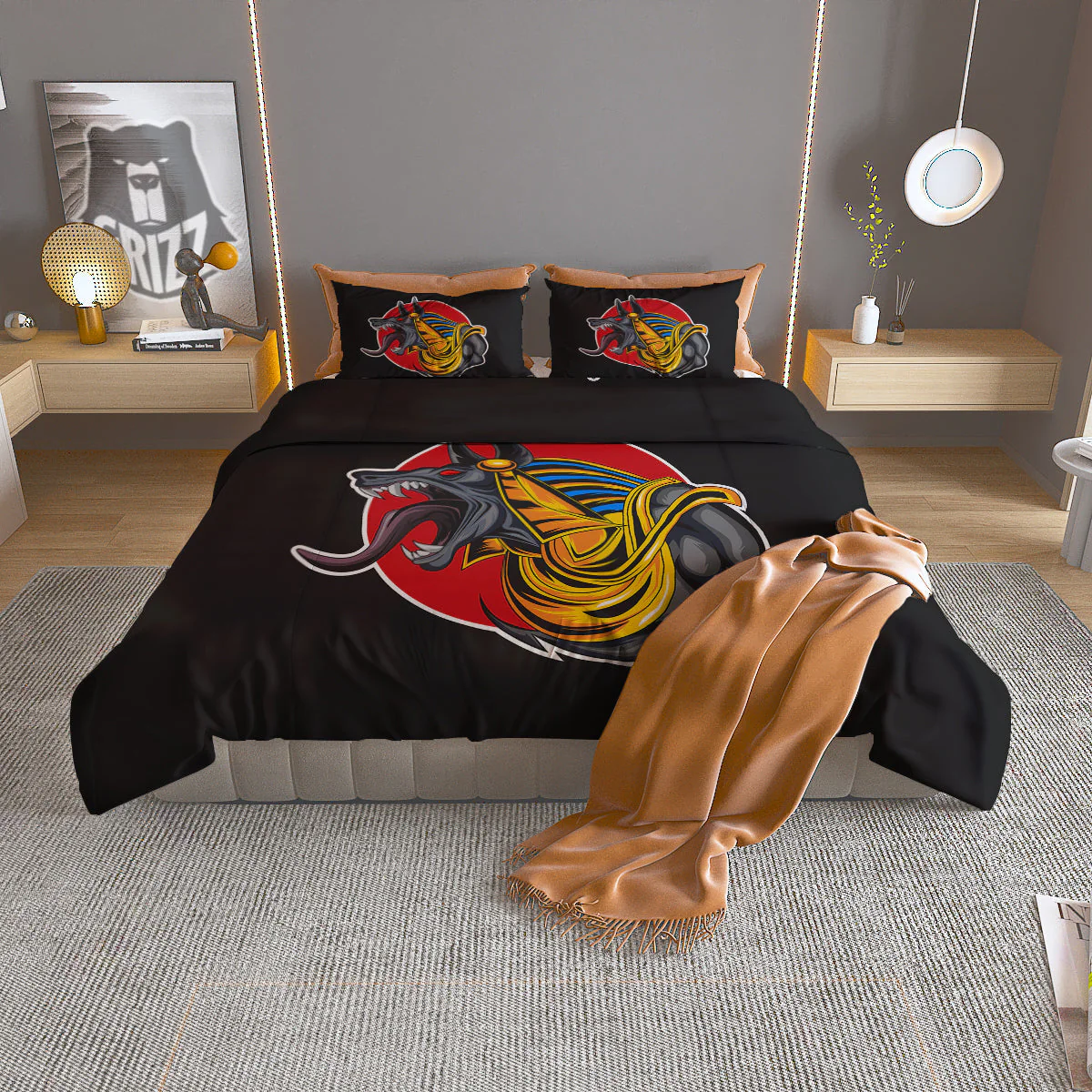 Angry Anubis Print Duvet Cover Bedding Set