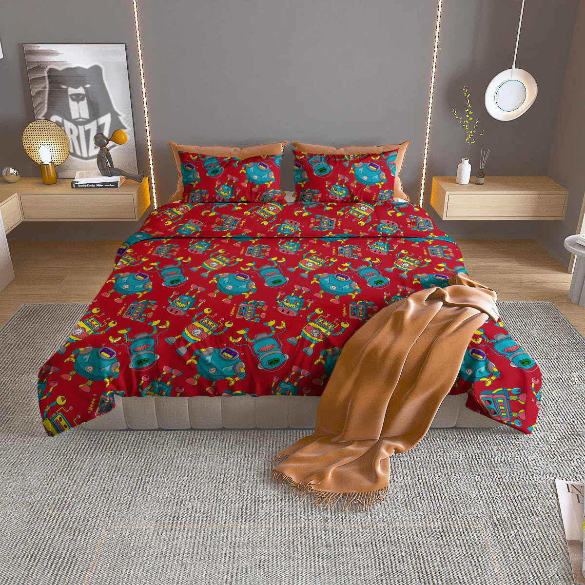 Angry Robot Print Pattern Duvet Cover Bedding Set